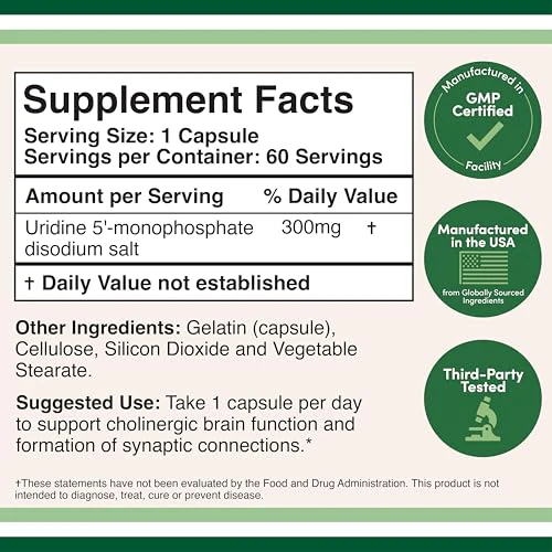 Uridine Monophosphate 300mg – Third-Party Tested (Choline Enhancer) | Double Wood (Pack of 2) - Image 9