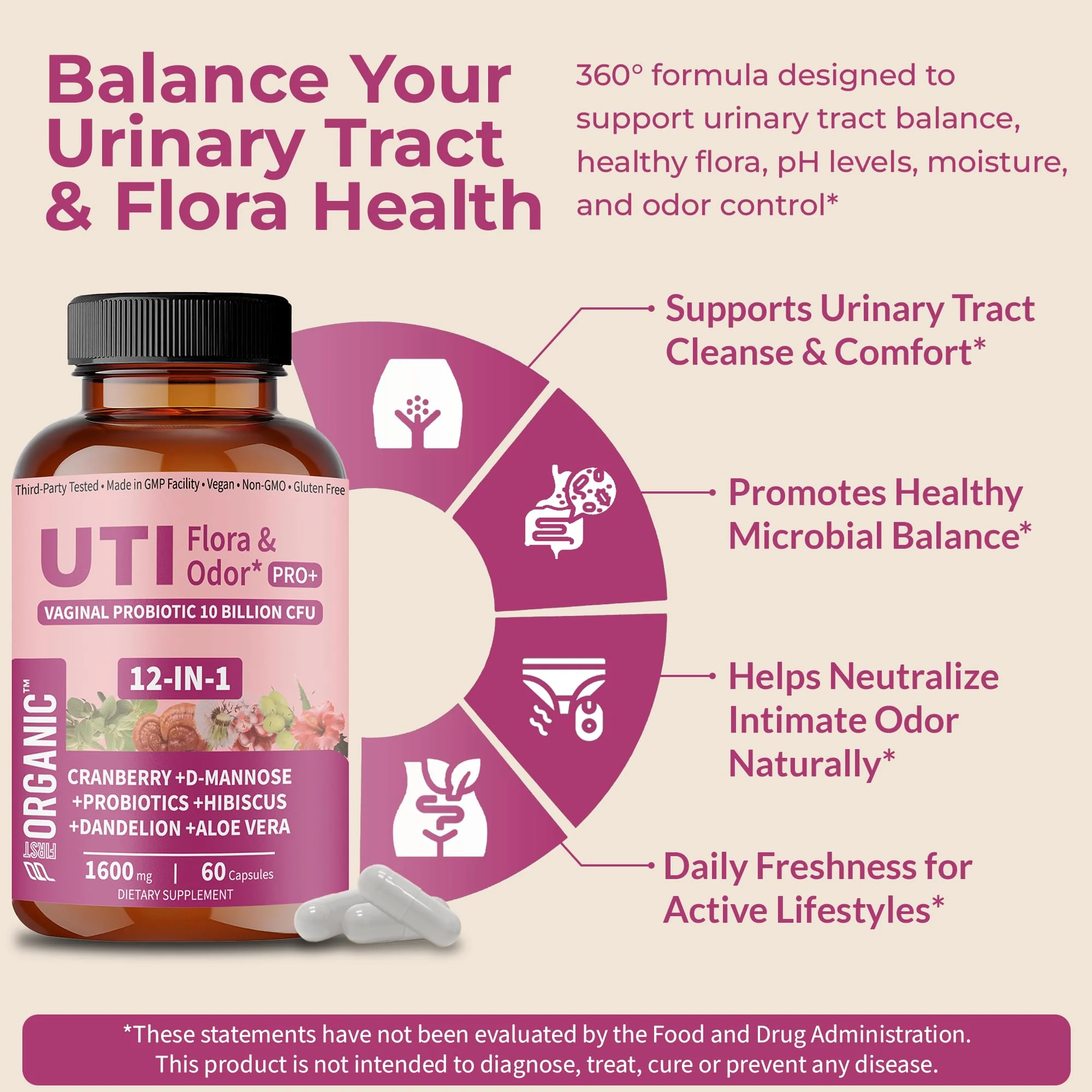 UTI Flora & Odor Pro+ Pack of 2 – Intimate Freshness, Cranberry, D-Mannose & Probiotics - Image 5