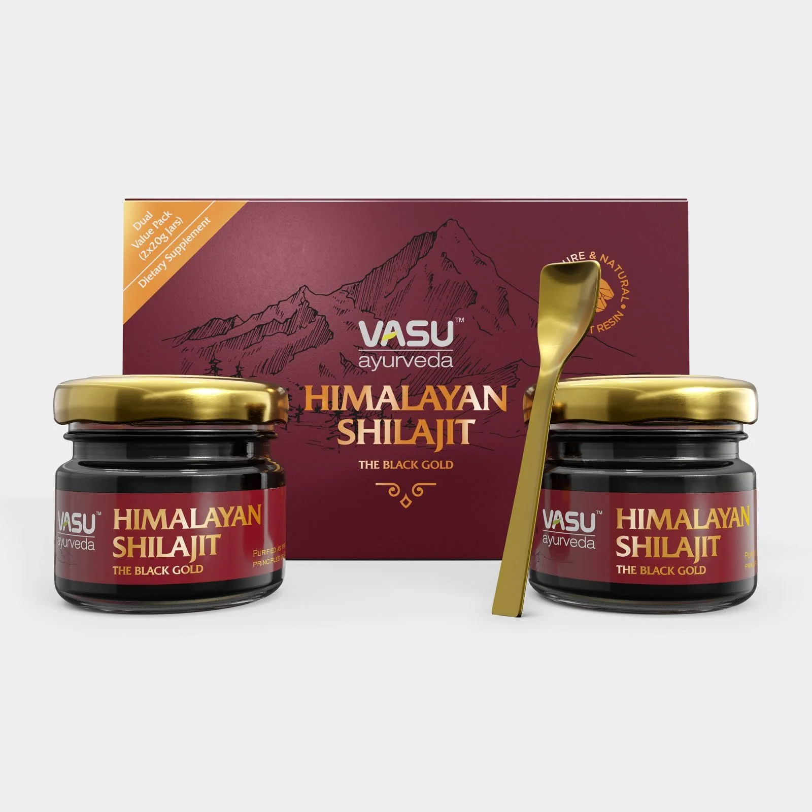 VASU Ayurveda Himalayan Shilajit Resin 400mg – Lab Tested Energy Booster (2-Pack)