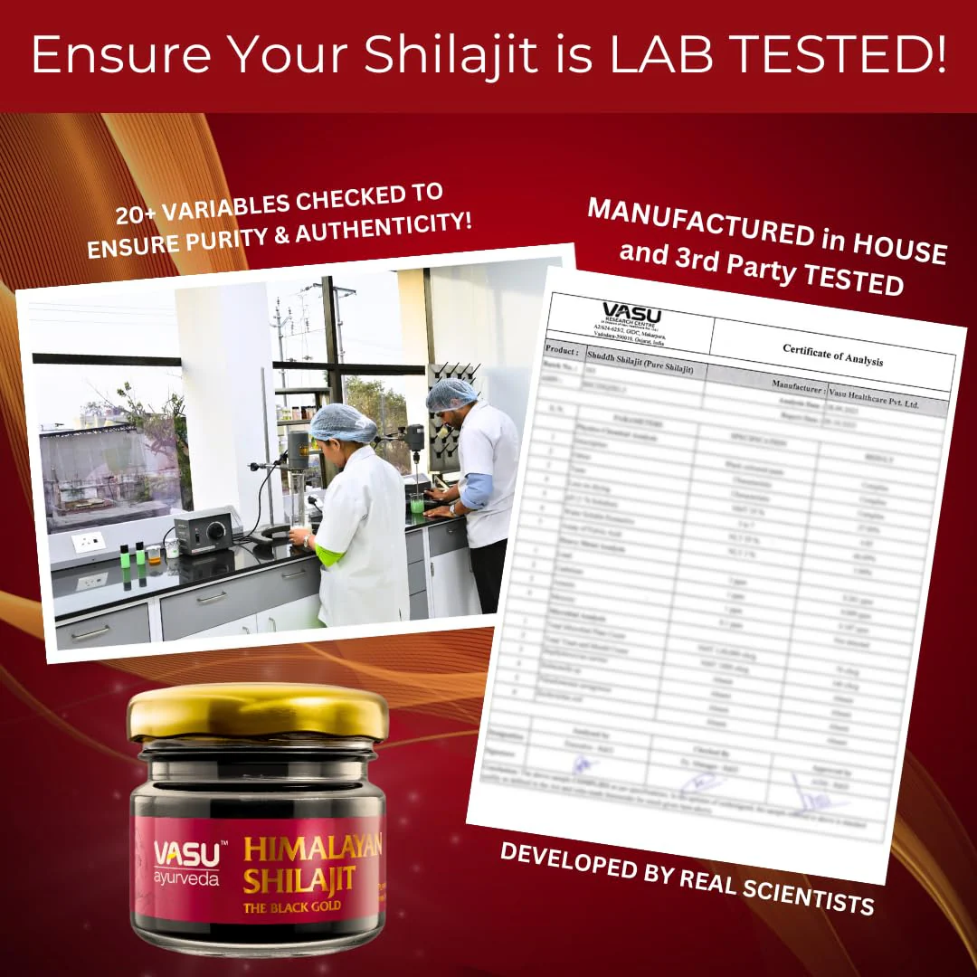VASU Ayurveda Himalayan Shilajit Resin 400mg – Lab Tested Energy Booster (2-Pack) - Image 5