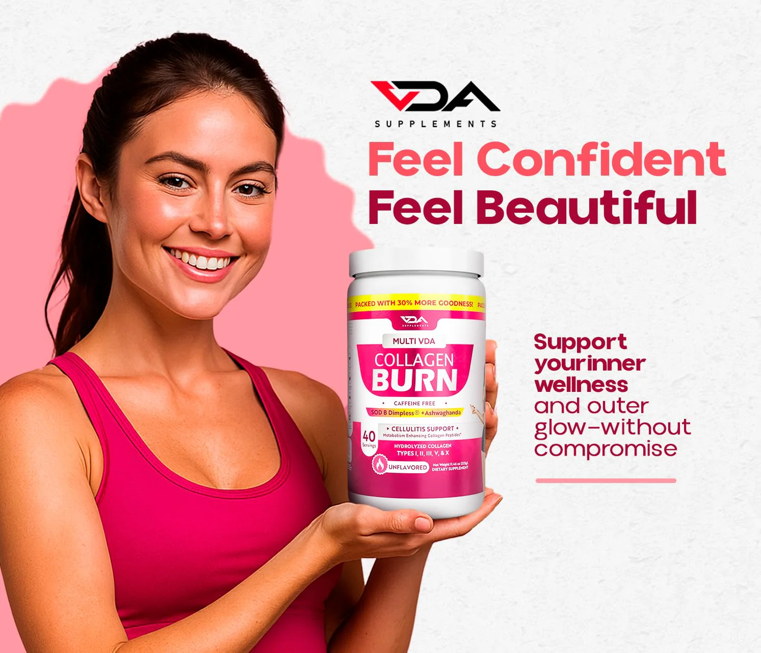VDA Collagen Burn – Flavorless Hydrolyzed Collagen with Peptides (Types I–X) | 40 Servings - Image 7