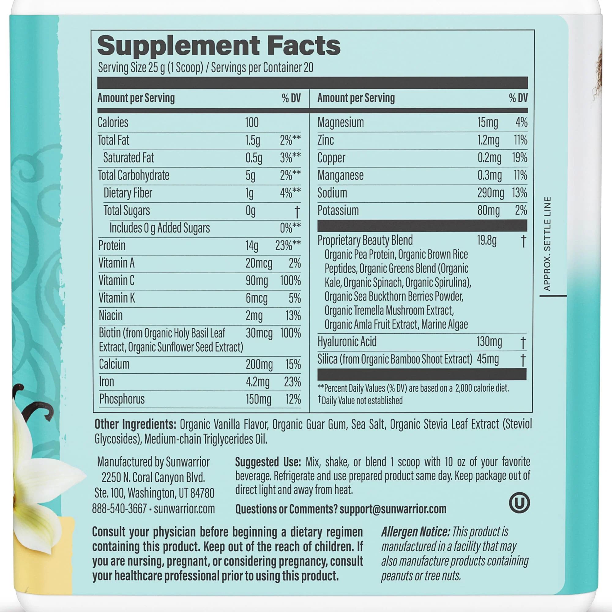Vegan Collagen Protein Powder Plant-Based | Hyaluronic Acid & Biotin | Vanilla 20 Servings | Sunwarrior - Image 2