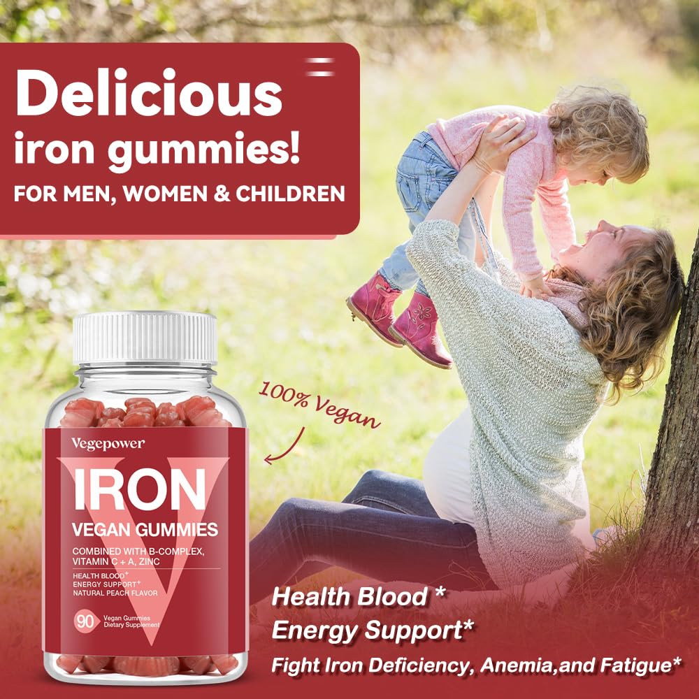 VEGEPOWER Iron Gummies – Vegan Iron Multivitamin for Women & Kids, Peach Flavor (3 Packs) - Image 10