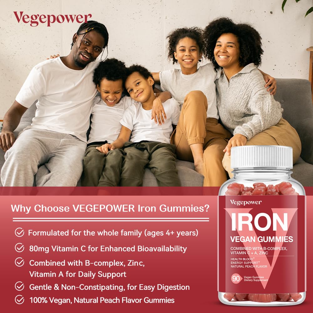 VEGEPOWER Iron Gummies – Vegan Iron Multivitamin for Women & Kids, Peach Flavor (3 Packs) - Image 11