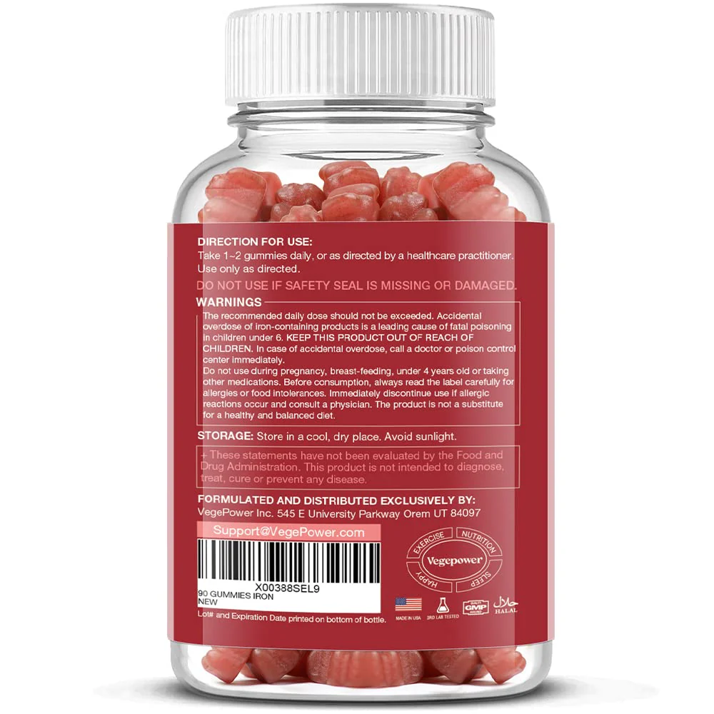 VEGEPOWER Iron Gummies – Vegan Iron Multivitamin for Women & Kids, Peach Flavor (3 Packs) - Image 15