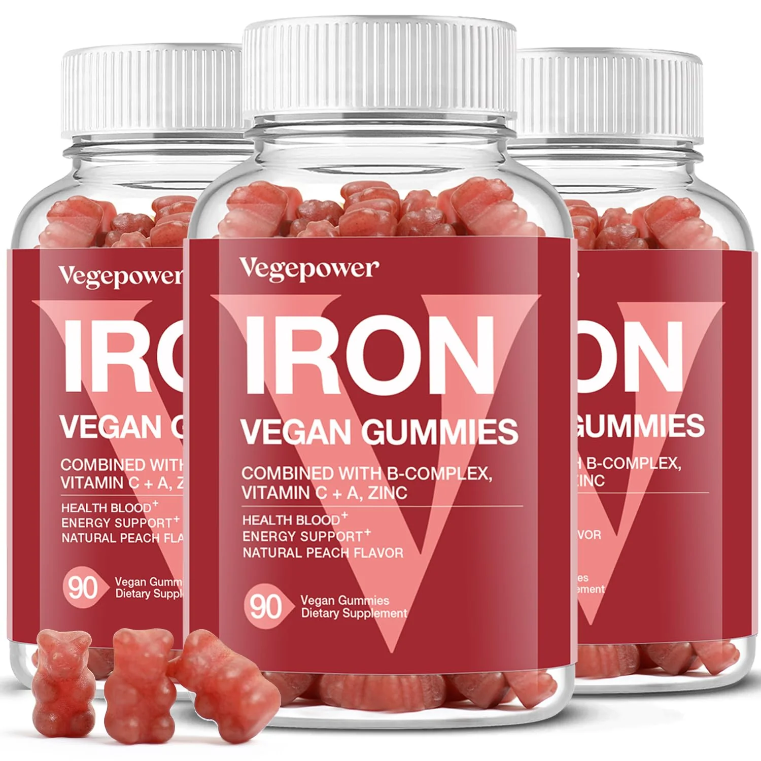 VEGEPOWER Iron Gummies – Vegan Iron Multivitamin for Women & Kids, Peach Flavor (3 Packs) - Image 9