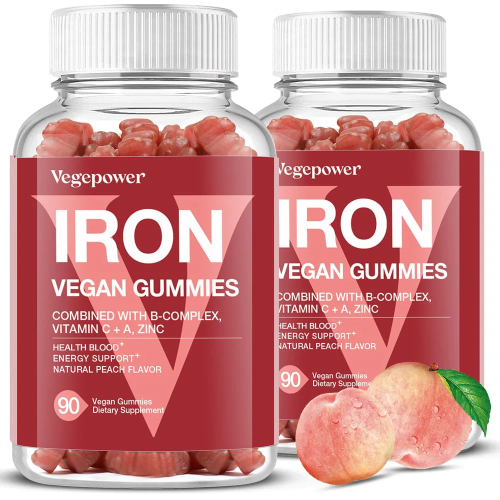 VEGEPOWER Vegan Iron Gummies – Peach Flavor (2 Packs) | Iron, Vitamin C/A/B/Zinc