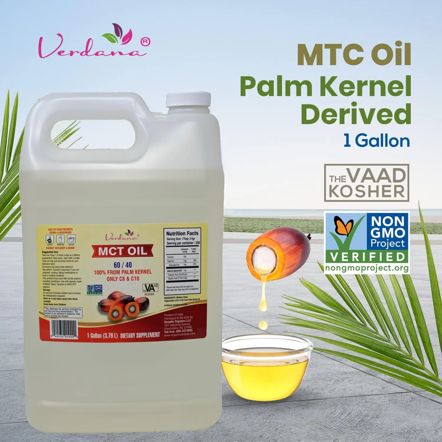 Verdana Food Grade MCT Oil – 1 Gallon (128 fl oz) – C8/C10, Keto & Paleo, Non-GMO, Kosher - Image 2
