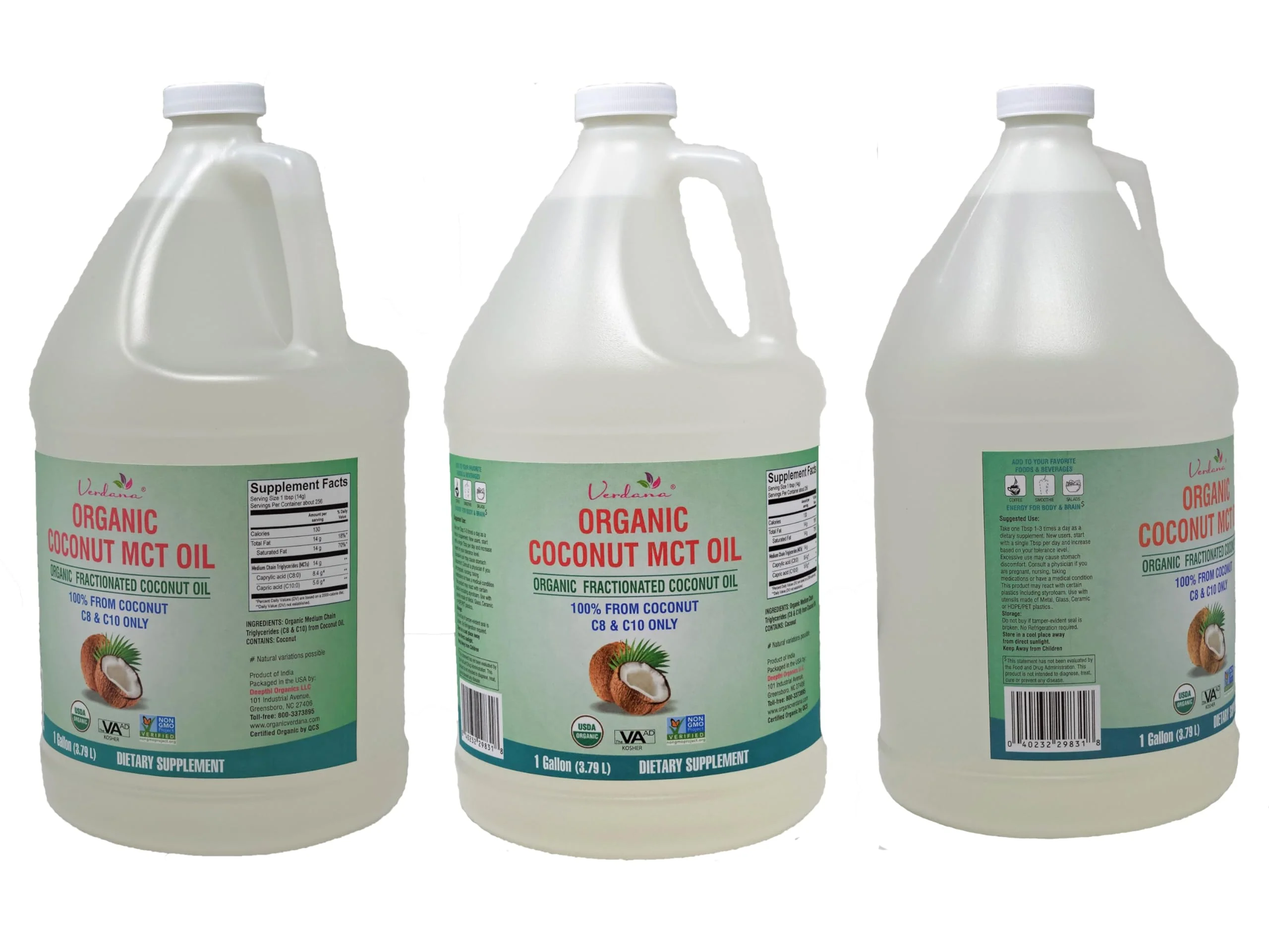 Verdana USDA Certified Organic Coconut MCT Oil – Fractionated Coconut Oil, No Palm Kernel Used, Kosher, Non-GMO, Food Grade – 1 Gallon - Image 11
