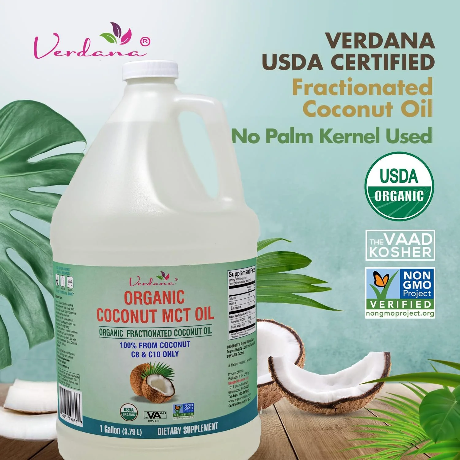 Verdana USDA Certified Organic Coconut MCT Oil – Fractionated Coconut Oil, No Palm Kernel Used, Kosher, Non-GMO, Food Grade – 1 Gallon - Image 12