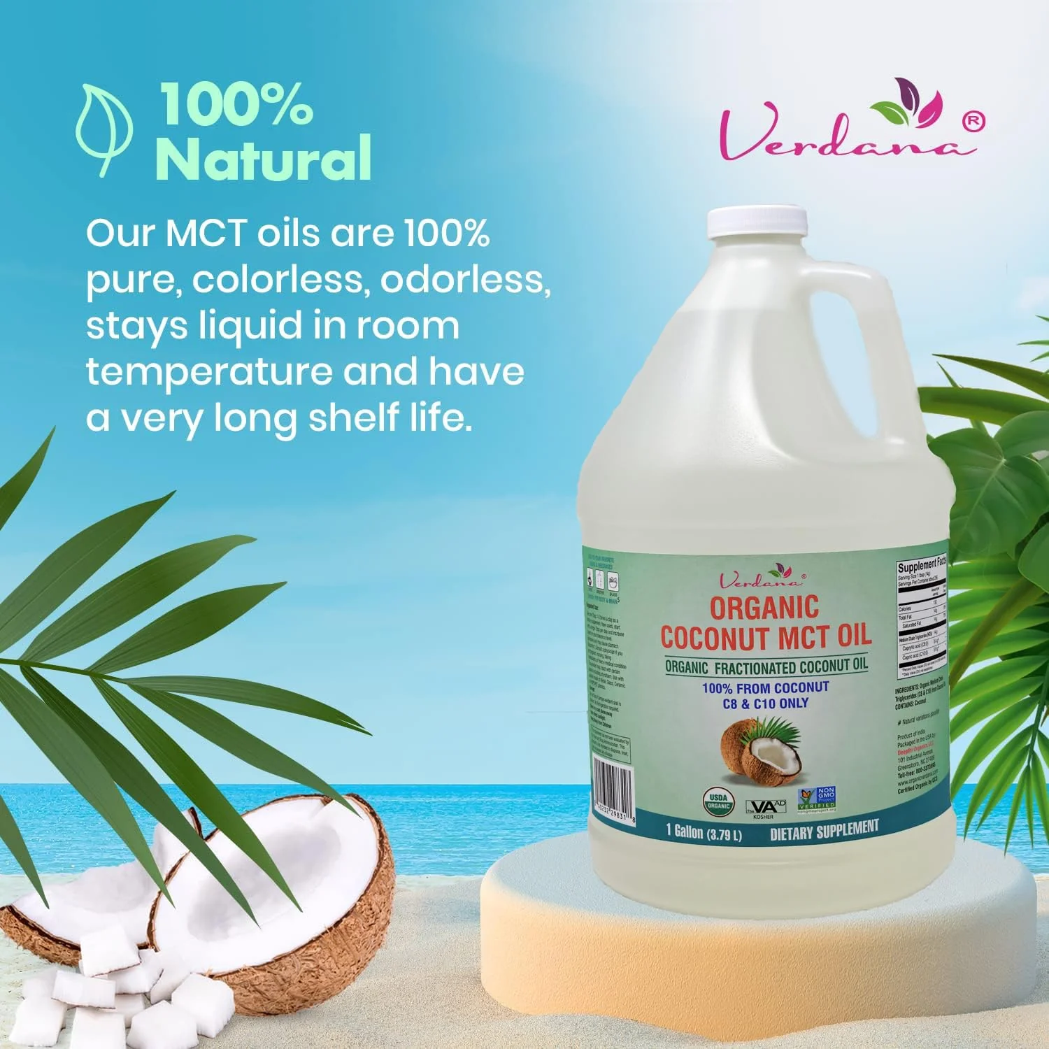Verdana USDA Certified Organic Coconut MCT Oil – Fractionated Coconut Oil, No Palm Kernel Used, Kosher, Non-GMO, Food Grade – 1 Gallon - Image 13