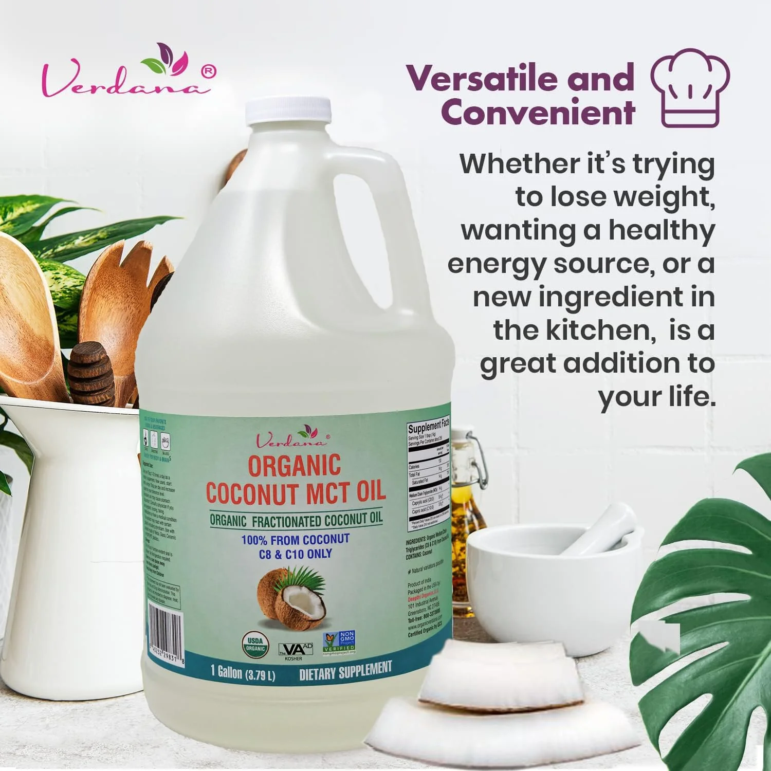 Verdana USDA Certified Organic Coconut MCT Oil – Fractionated Coconut Oil, No Palm Kernel Used, Kosher, Non-GMO, Food Grade – 1 Gallon - Image 14
