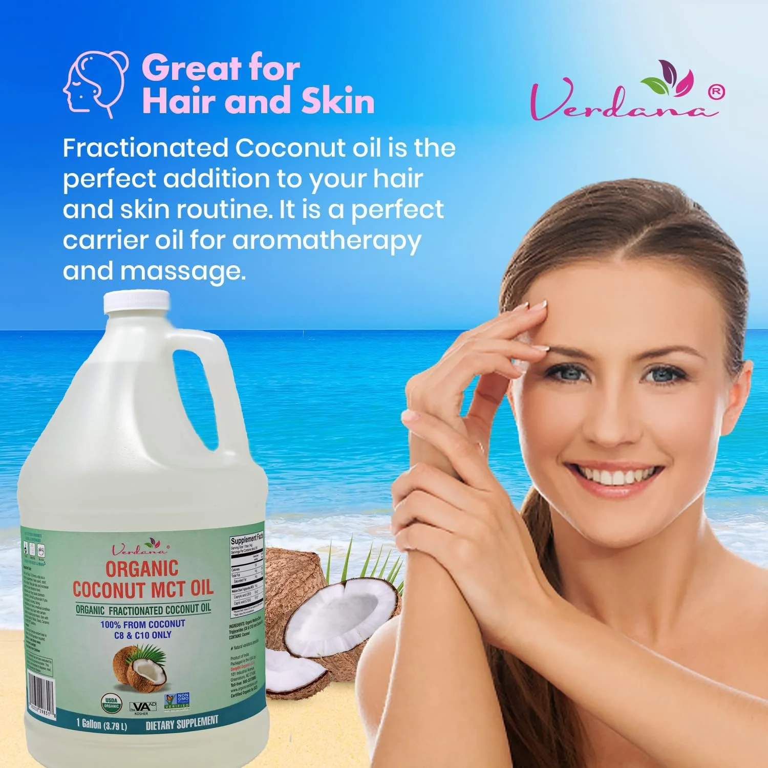 Verdana USDA Certified Organic Coconut MCT Oil – Fractionated Coconut Oil, No Palm Kernel Used, Kosher, Non-GMO, Food Grade – 1 Gallon - Image 6