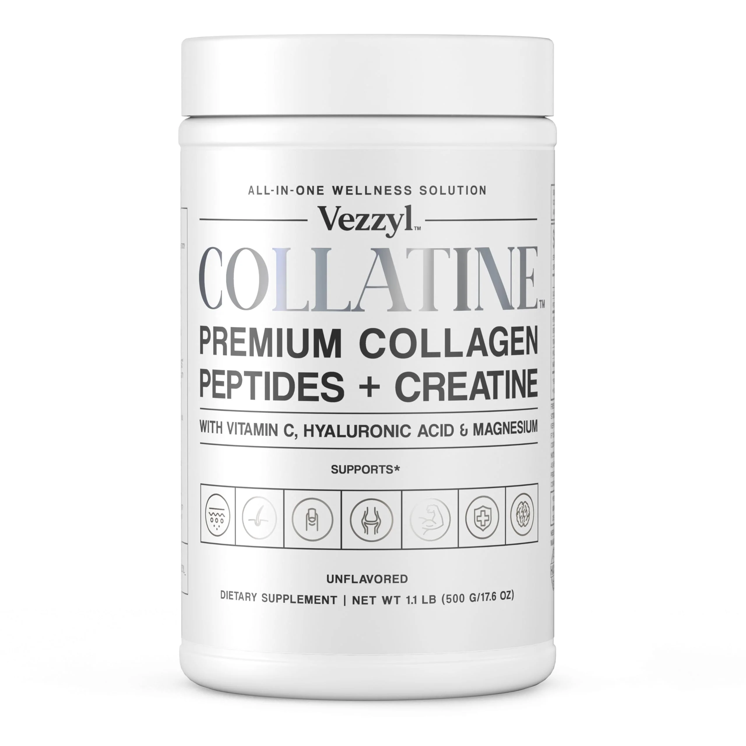 Vezzyl Collatine: Premium Collagen Peptides + Creatine with Vitamin C, Hyaluronic Acid & Magnesium