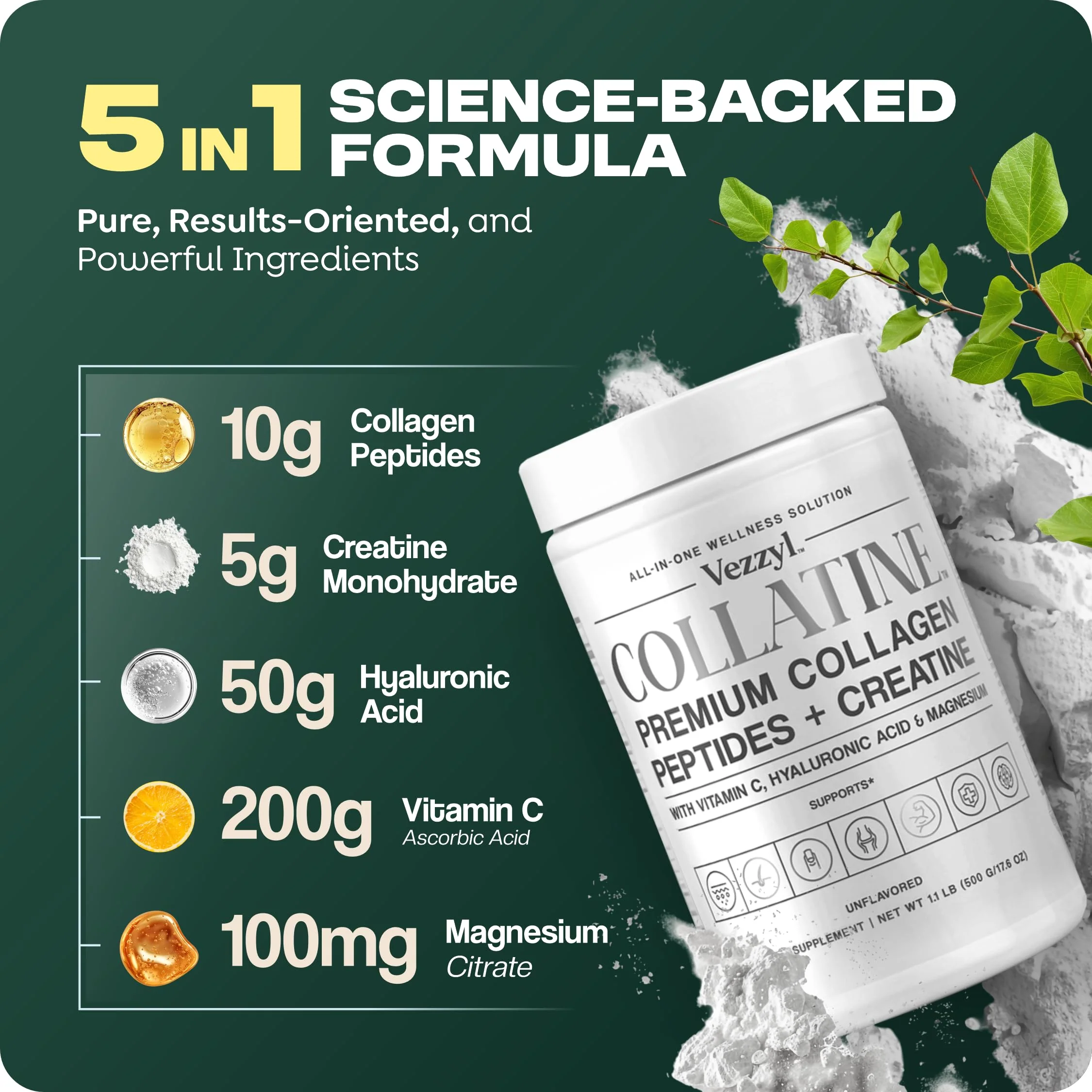 Vezzyl Collatine: Premium Collagen Peptides + Creatine with Vitamin C, Hyaluronic Acid & Magnesium - Image 10
