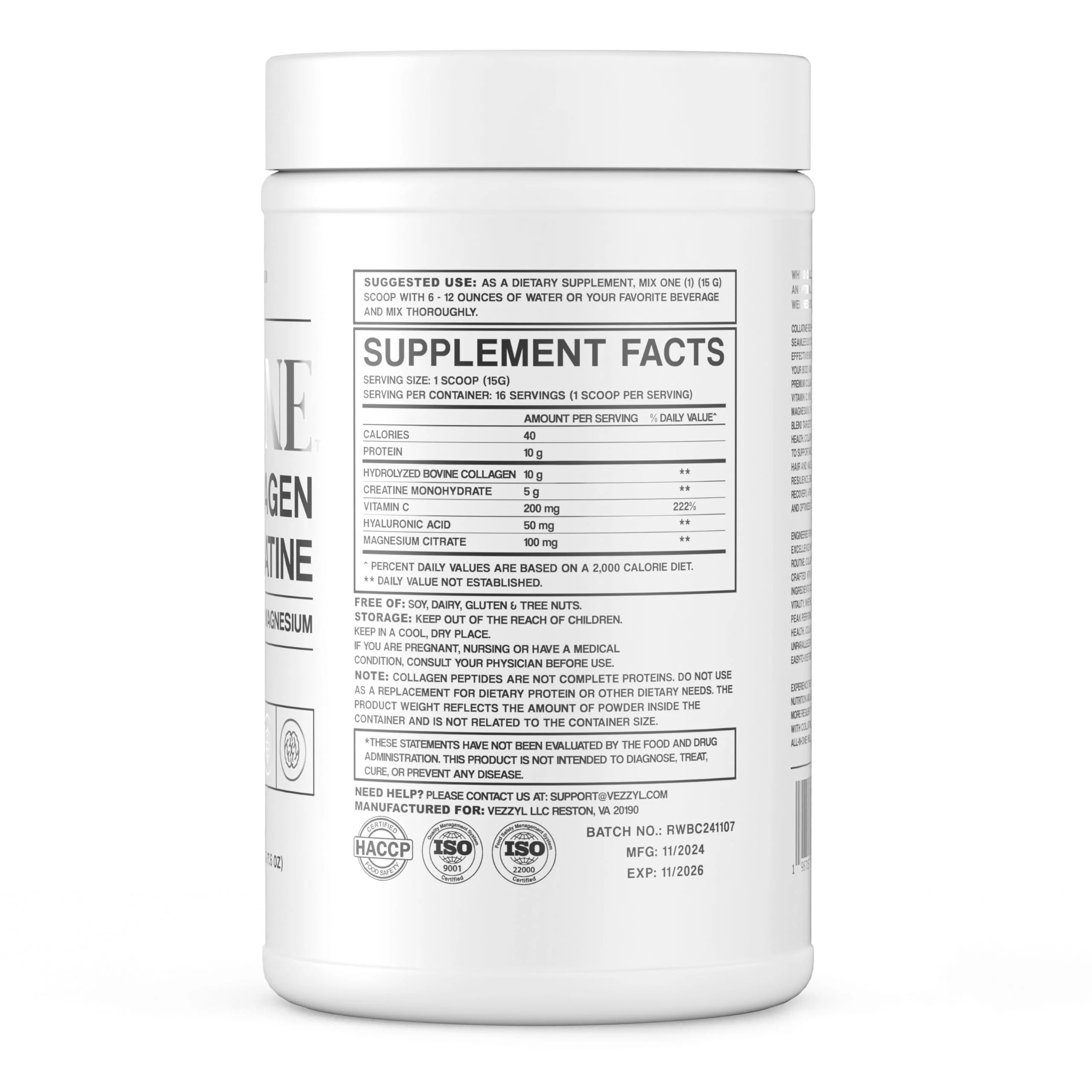 Vezzyl Collatine: Premium Collagen Peptides + Creatine with Vitamin C, Hyaluronic Acid & Magnesium - Image 11
