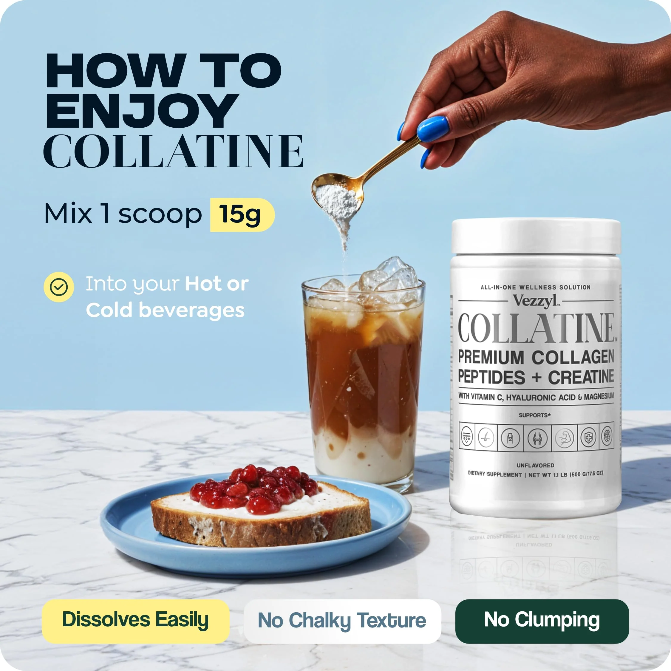 Vezzyl Collatine: Premium Collagen Peptides + Creatine with Vitamin C, Hyaluronic Acid & Magnesium - Image 7
