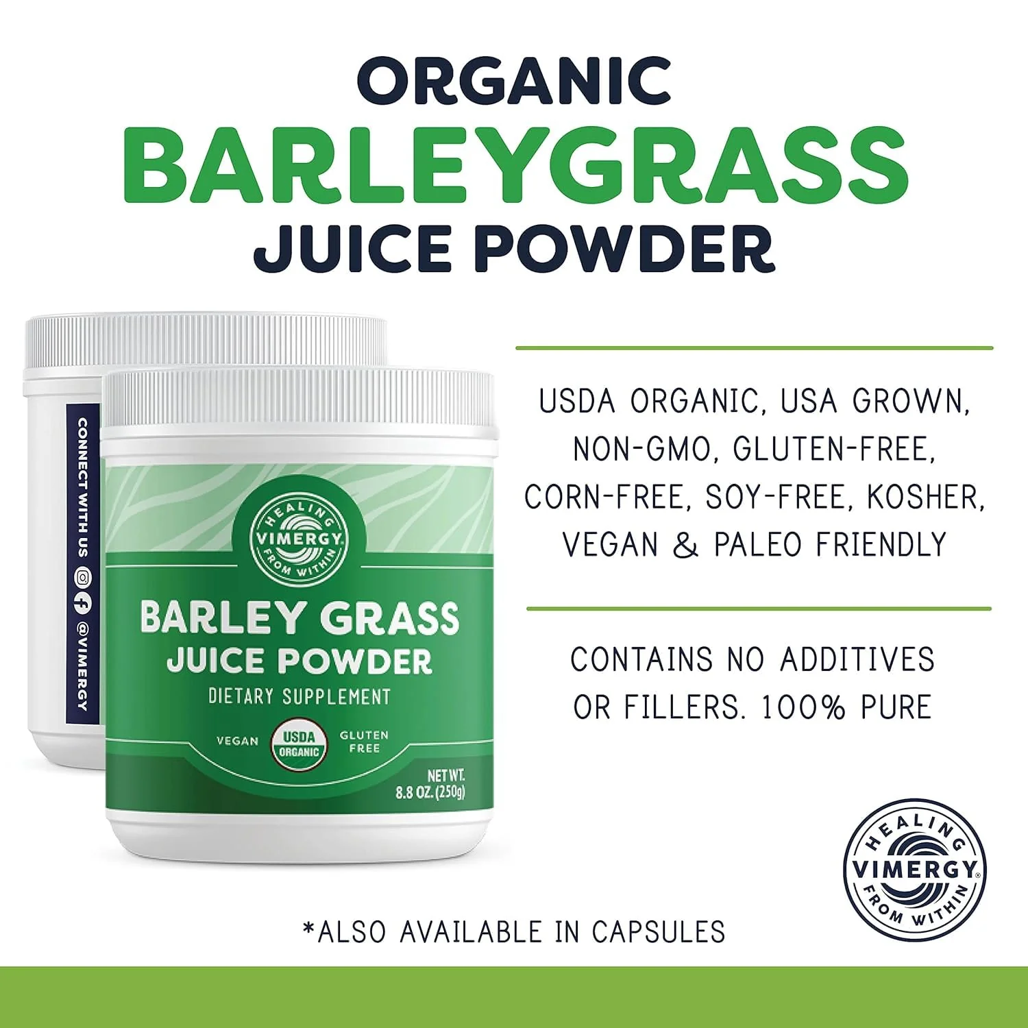 Vimergy Barley Grass Juice Powder – 0.8g per Serving, 312 Servings | Organic, Vegan, Gluten-Free, 250g Regular Size - Image 4