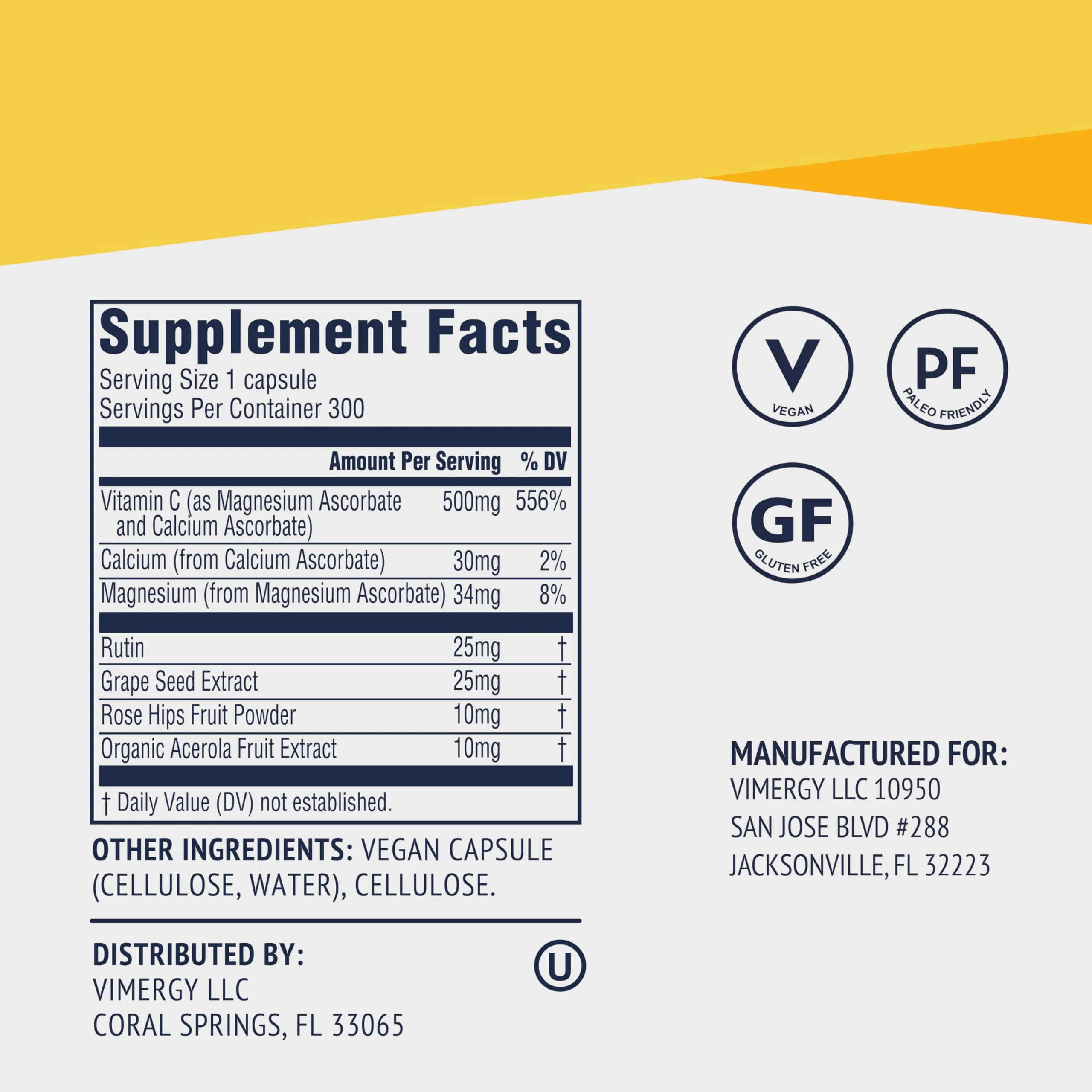 Vimergy Micro-C Vitamin C Capsules – 500mg, 300 Count, Vegan, Kosher, Gluten-Free - Image 5