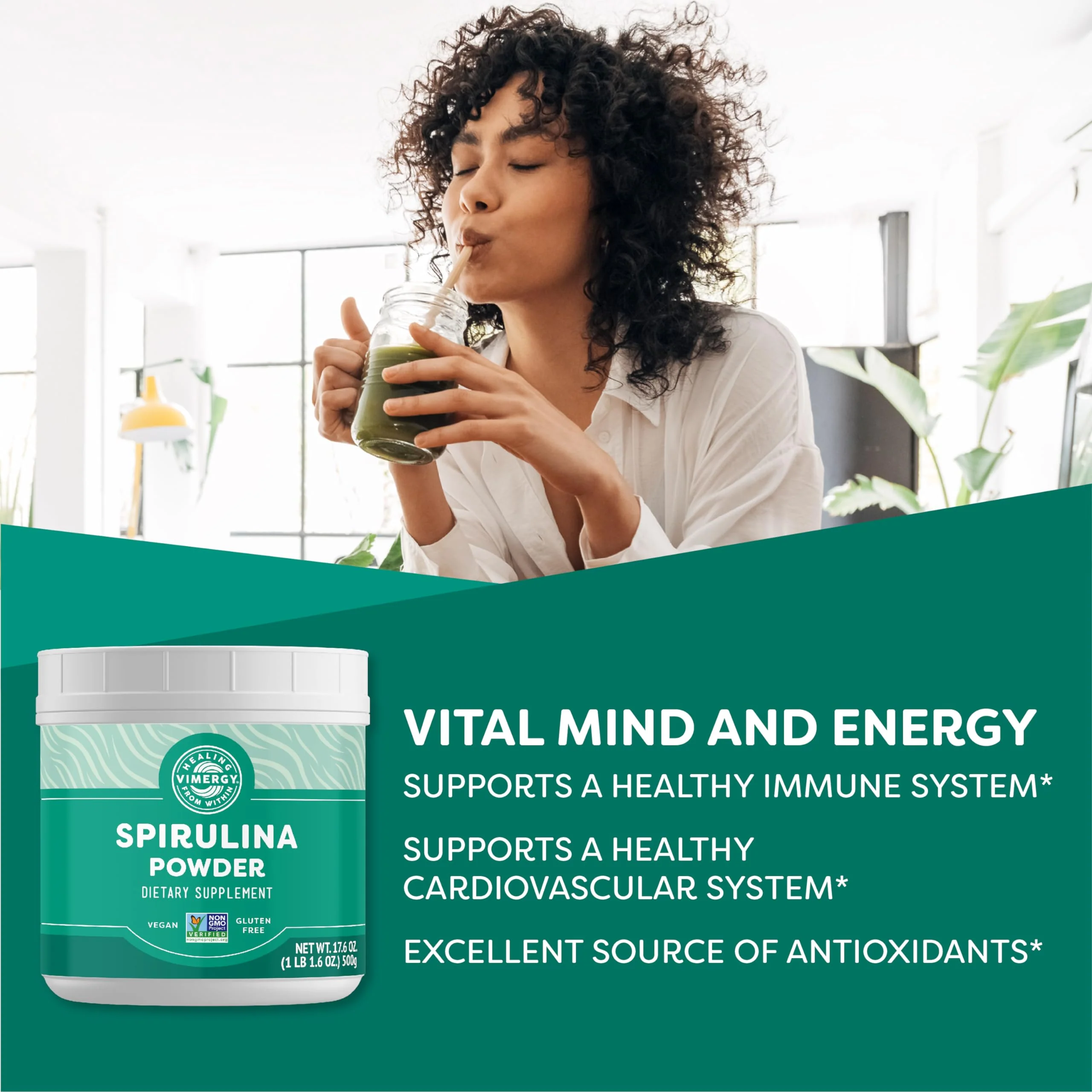 Vimergy Spirulina Powder 500g – 166 Servings | Plant Protein, Non-GMO, Gluten-Free, Vegan & Paleo - Image 2