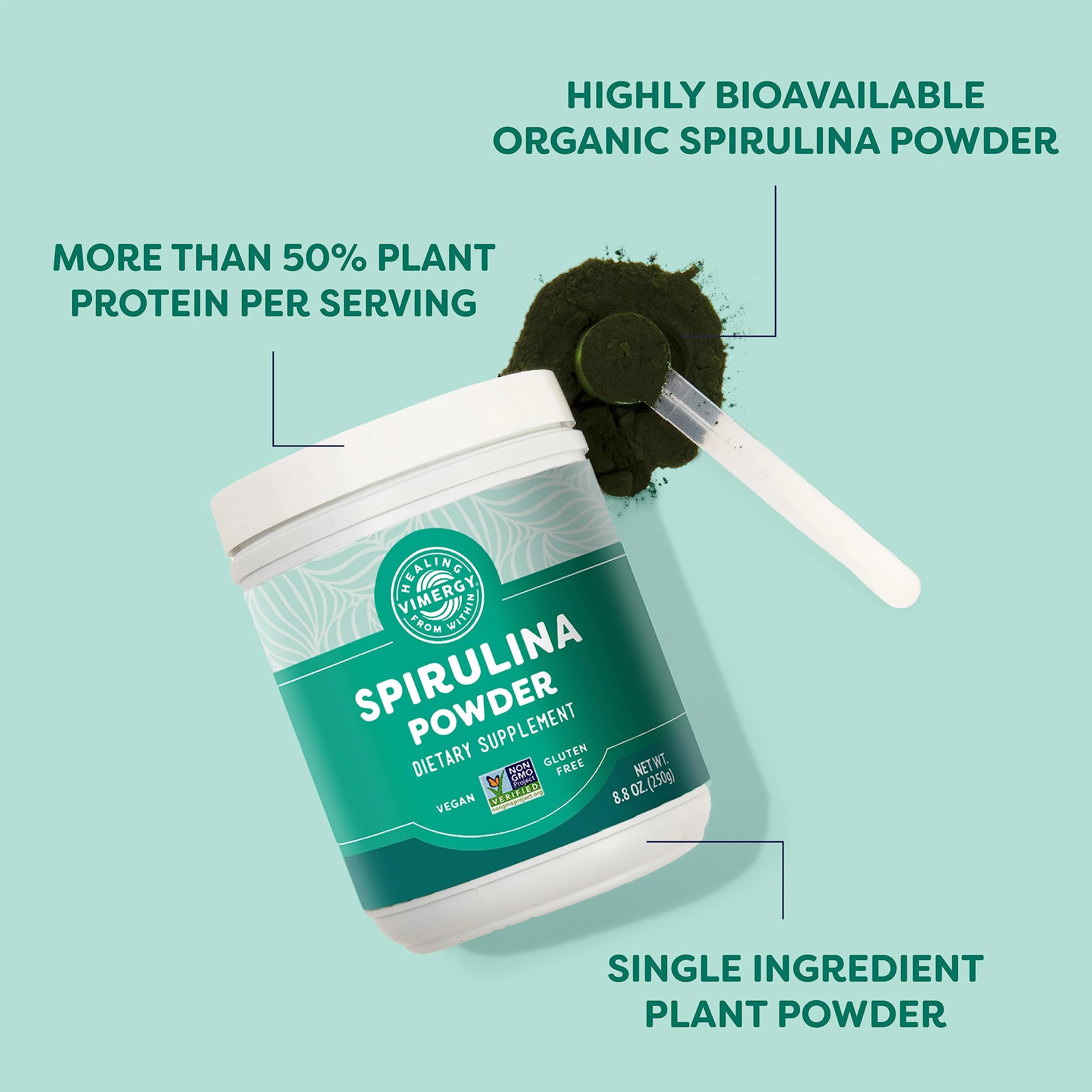 Vimergy Spirulina Powder – Concentrated Plant Protein for Immune & Cardiovascular Support – Vegan, Kosher, Gluten-Free – 250g - Image 10