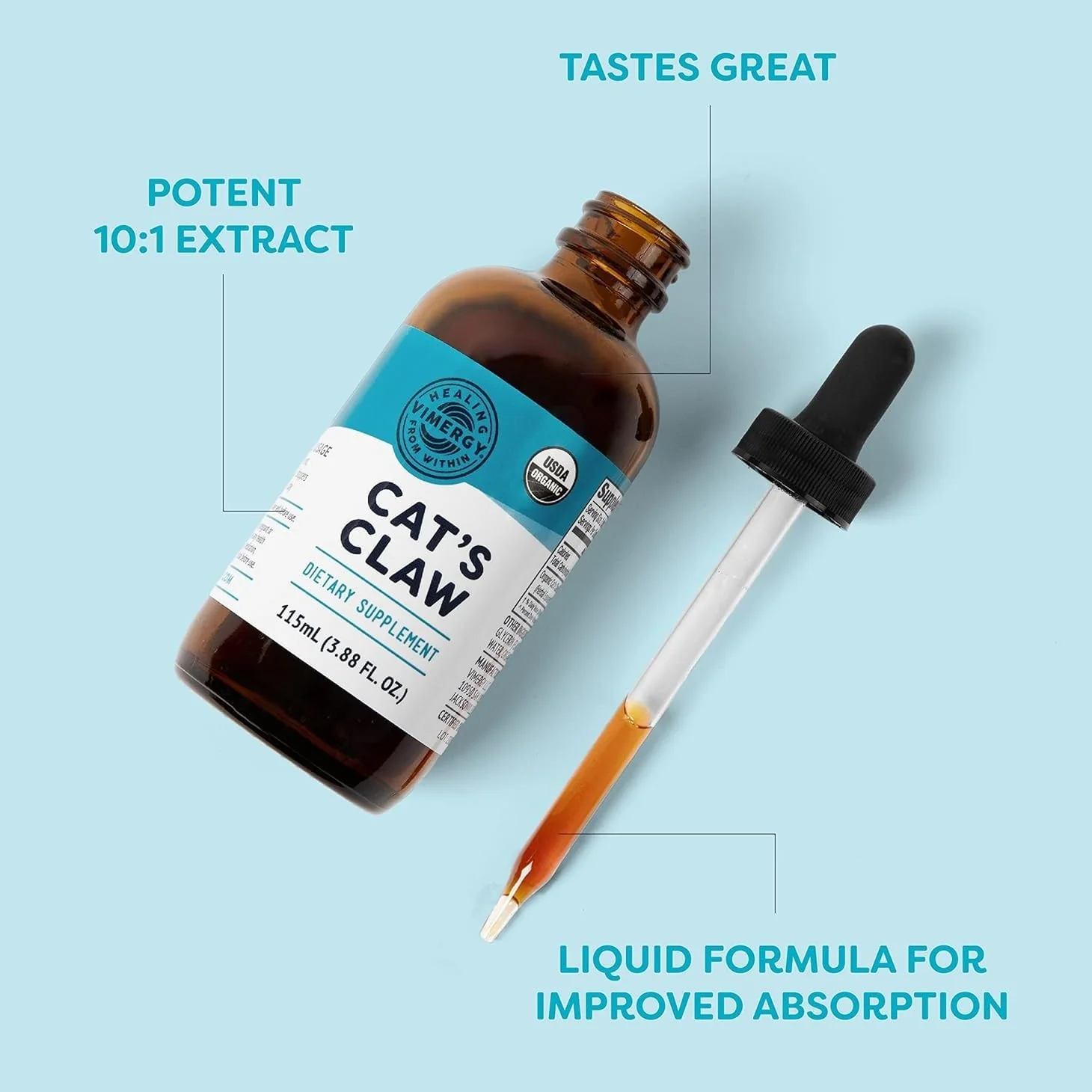 Vimergy USDA Organic Cat’s Claw Liquid – Immune Support & Antioxidants (115 mL, 57 Servings) – Vegan, Non-GMO - Image 6