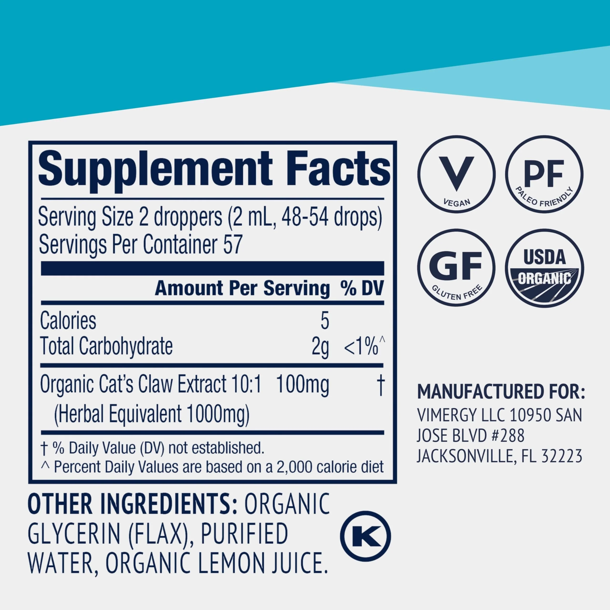 Vimergy USDA Organic Cat’s Claw Liquid – Immune Support & Antioxidants (115 mL, 57 Servings) – Vegan, Non-GMO - Image 8