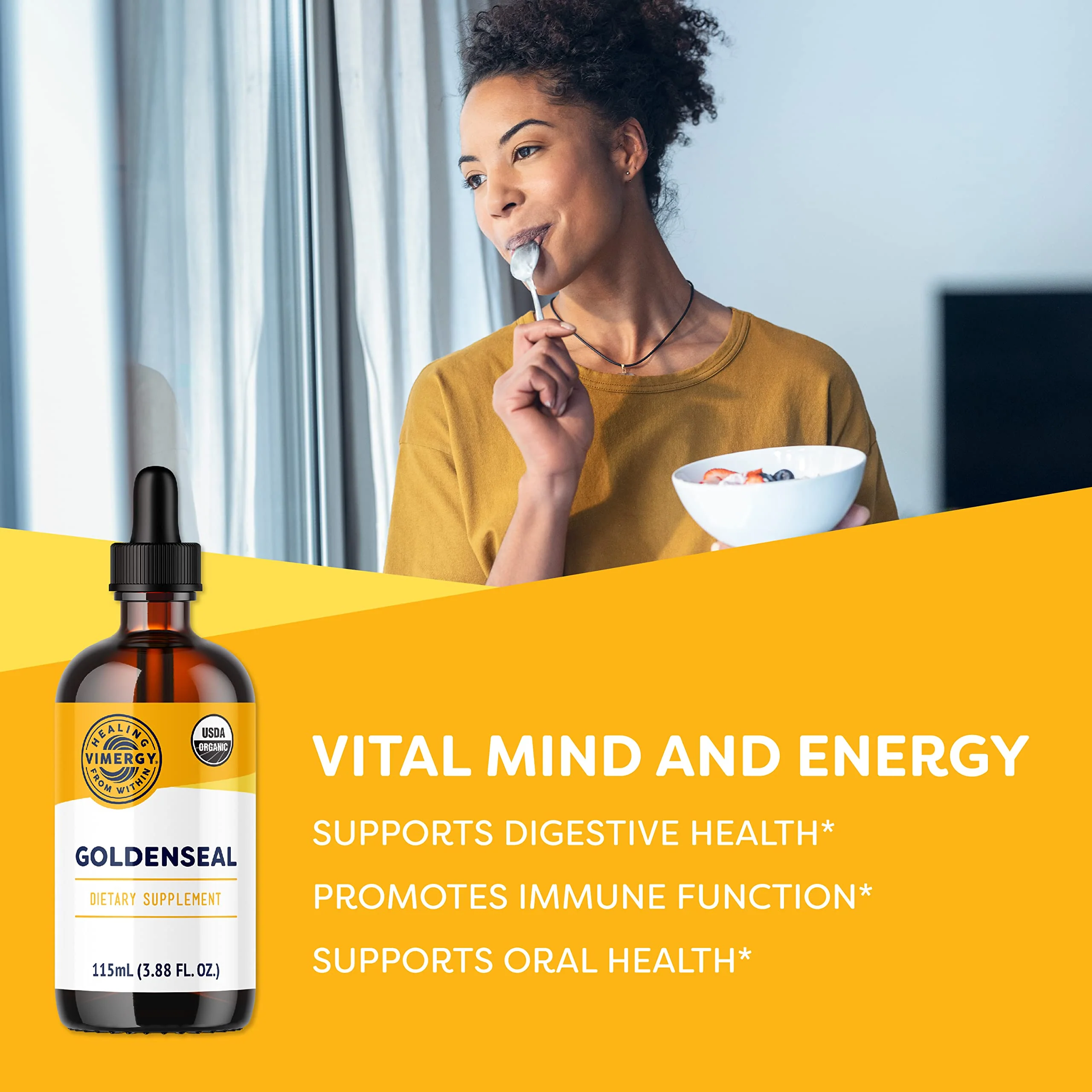 Vimergy USDA Organic Goldenseal Tincture – 115 mL, 57 Servings, Alcohol-Free - Image 2