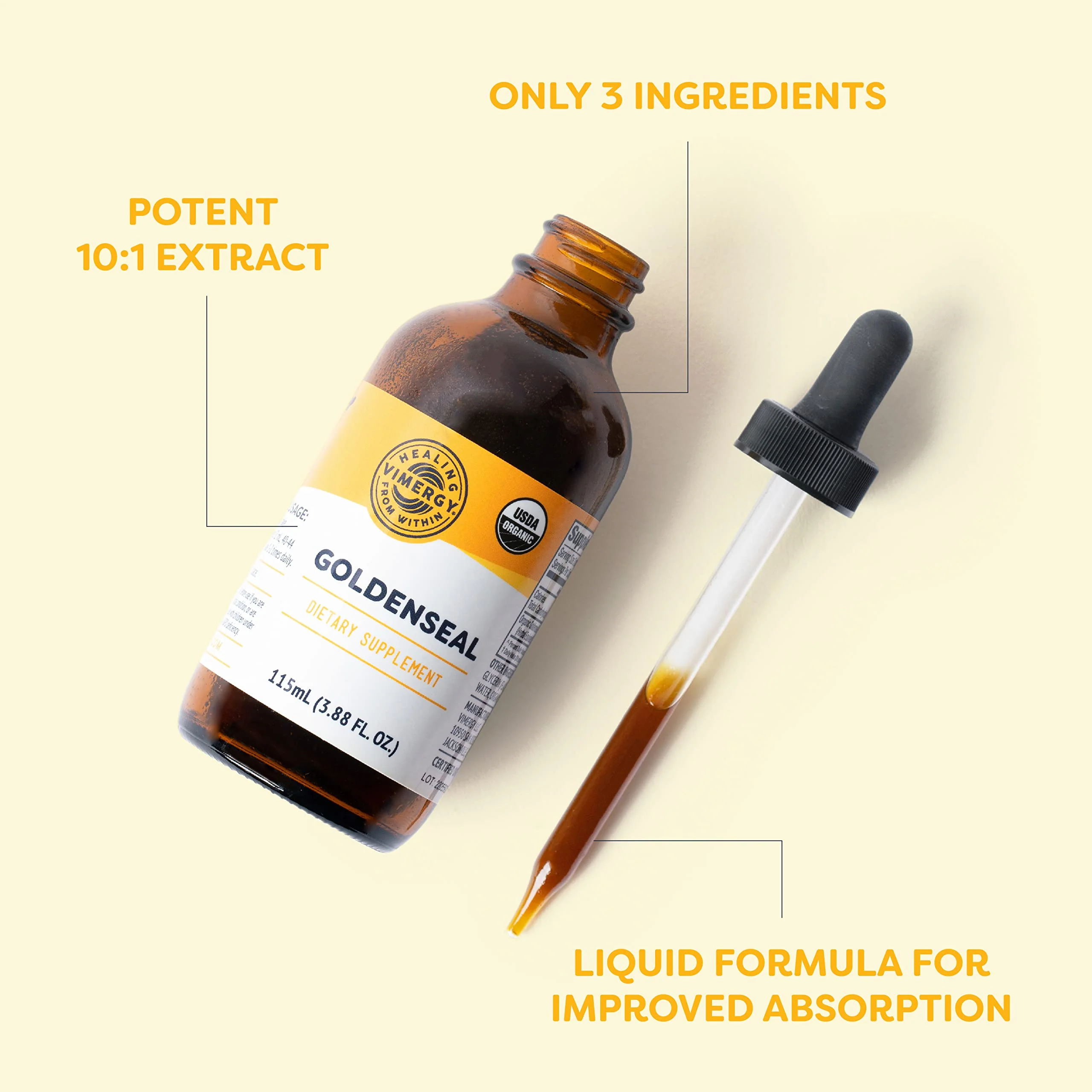 Vimergy USDA Organic Goldenseal Tincture – 115 mL, 57 Servings, Alcohol-Free - Image 3
