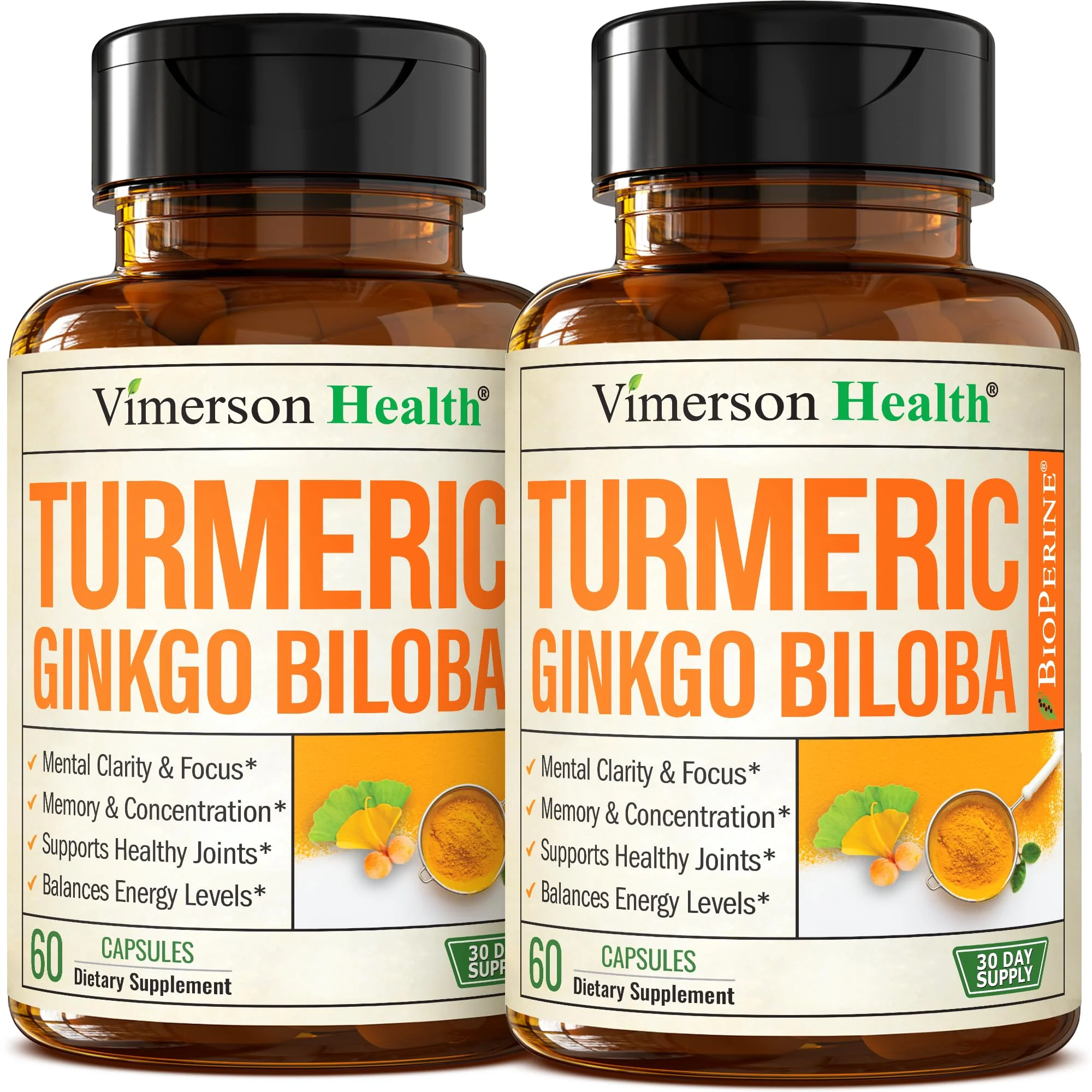 Vimerson Health Ginkgo Biloba & Turmeric Curcumin Supplement with Black Pepper – Focus, Memory & Joint Support – Vegan 2-Pack - Image 10