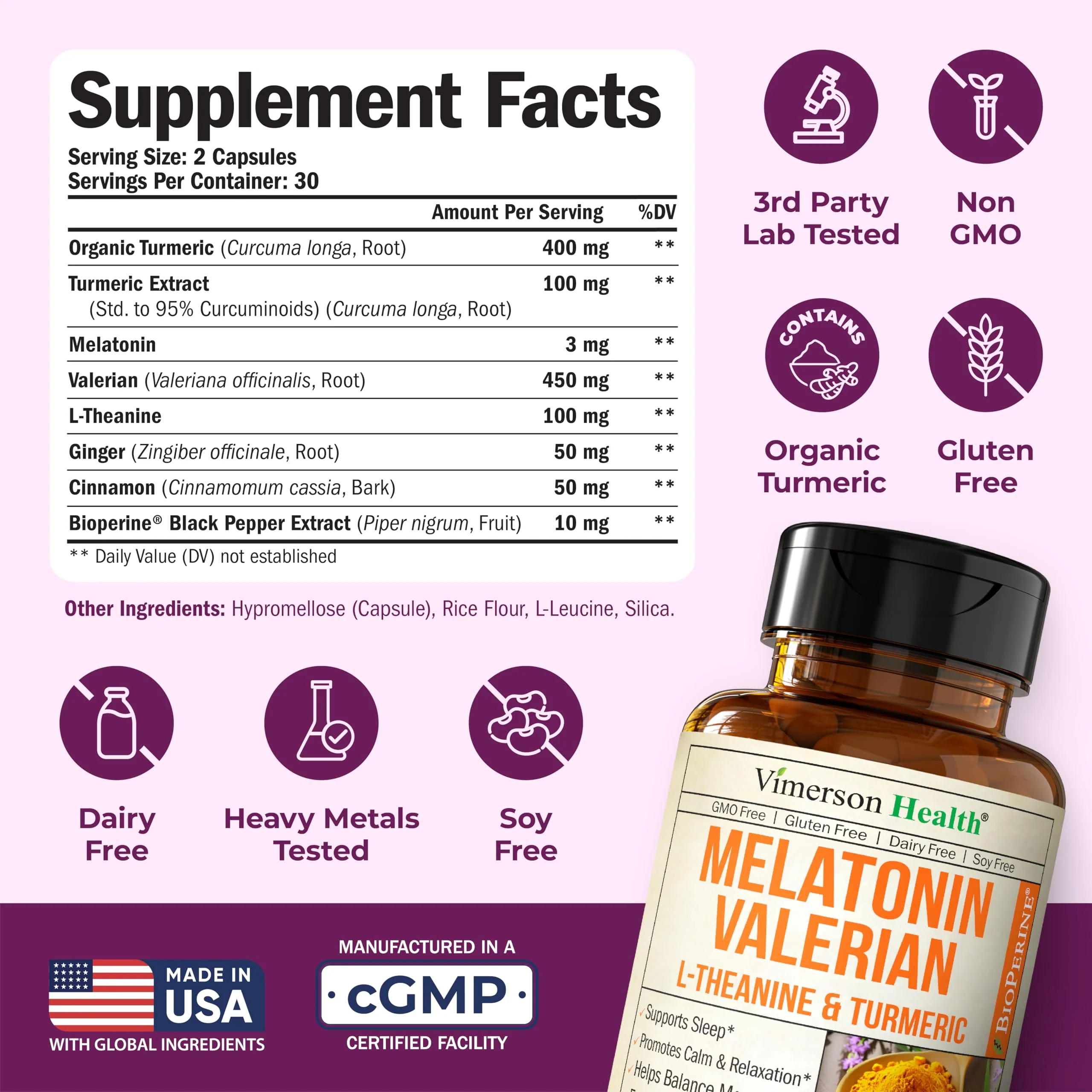 Vimerson Health Melatonin Sleep Aid with L-Theanine & Valerian – 2 Pack - Image 3