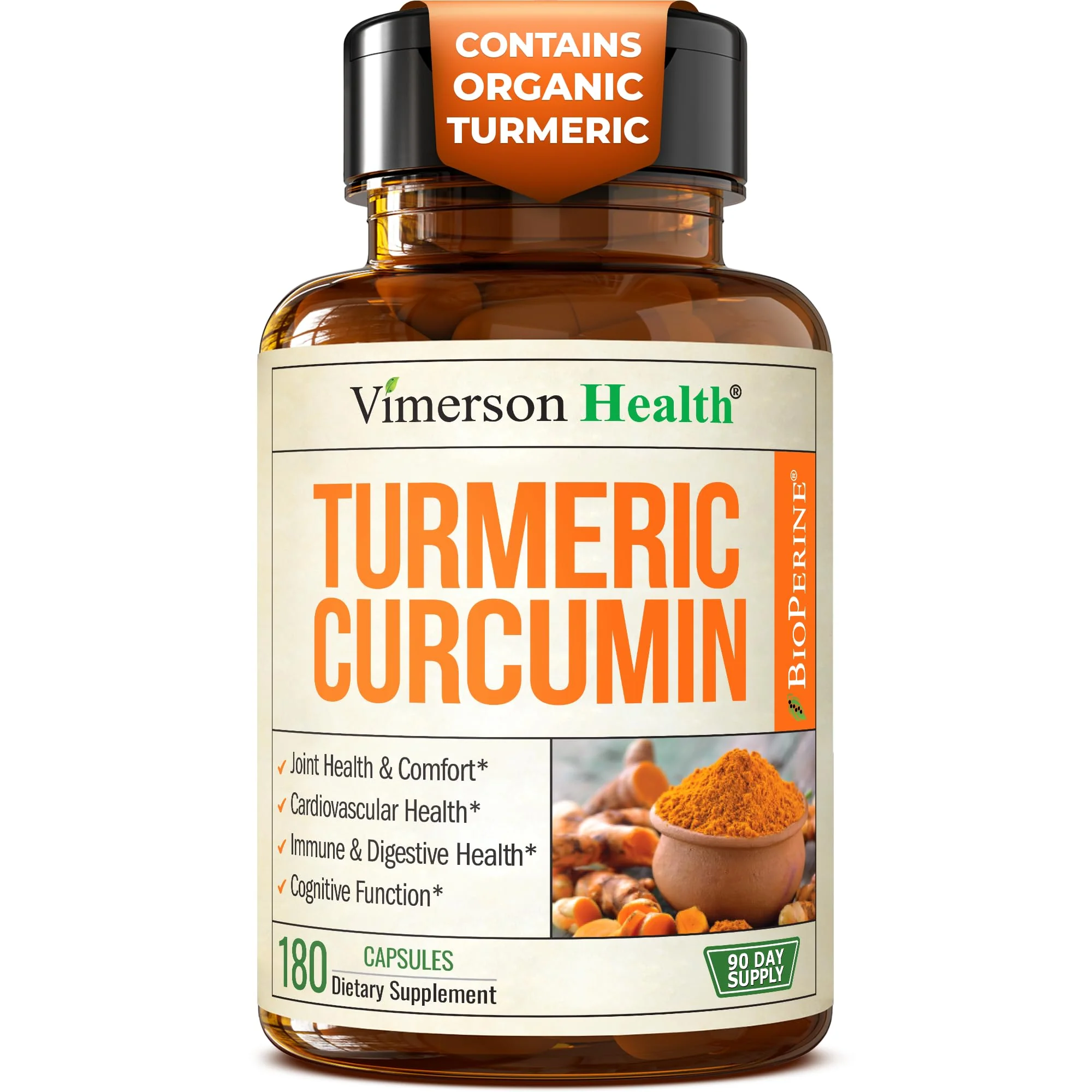 Vimerson Health Turmeric Curcumin 1200mg with Black Pepper - Joint & Digestive Support, 180 Vegan Capsules - Image 10