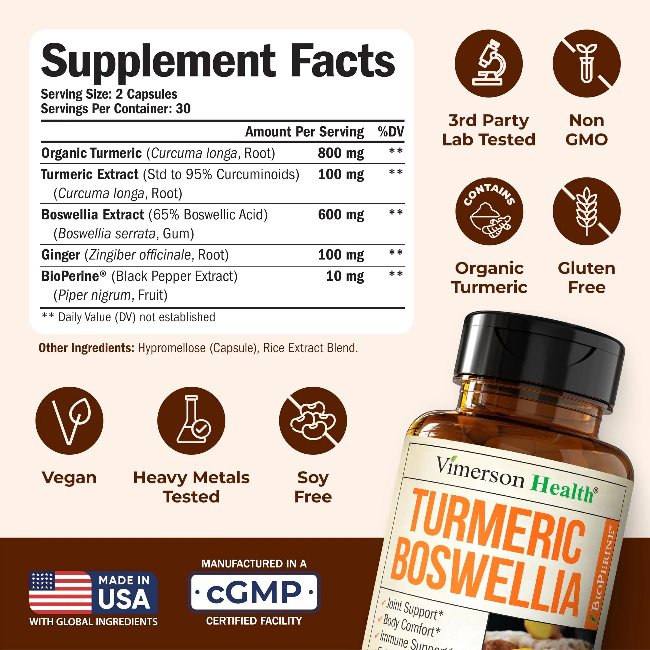 Vimerson Health Turmeric Curcumin with Boswellia Serrata & Ginger – 95% Curcuminoids, BioPerine, 2-Pack - Image 12