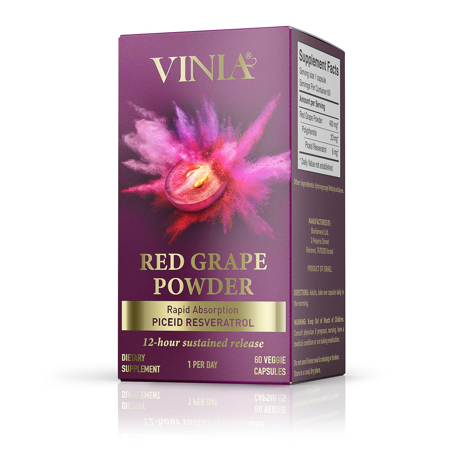 VINIA Piceid Resveratrol Supplement | Supports Blood Flow, Nitric Oxide, and Heart Health - Non-GMO, 60 Count - Image 6