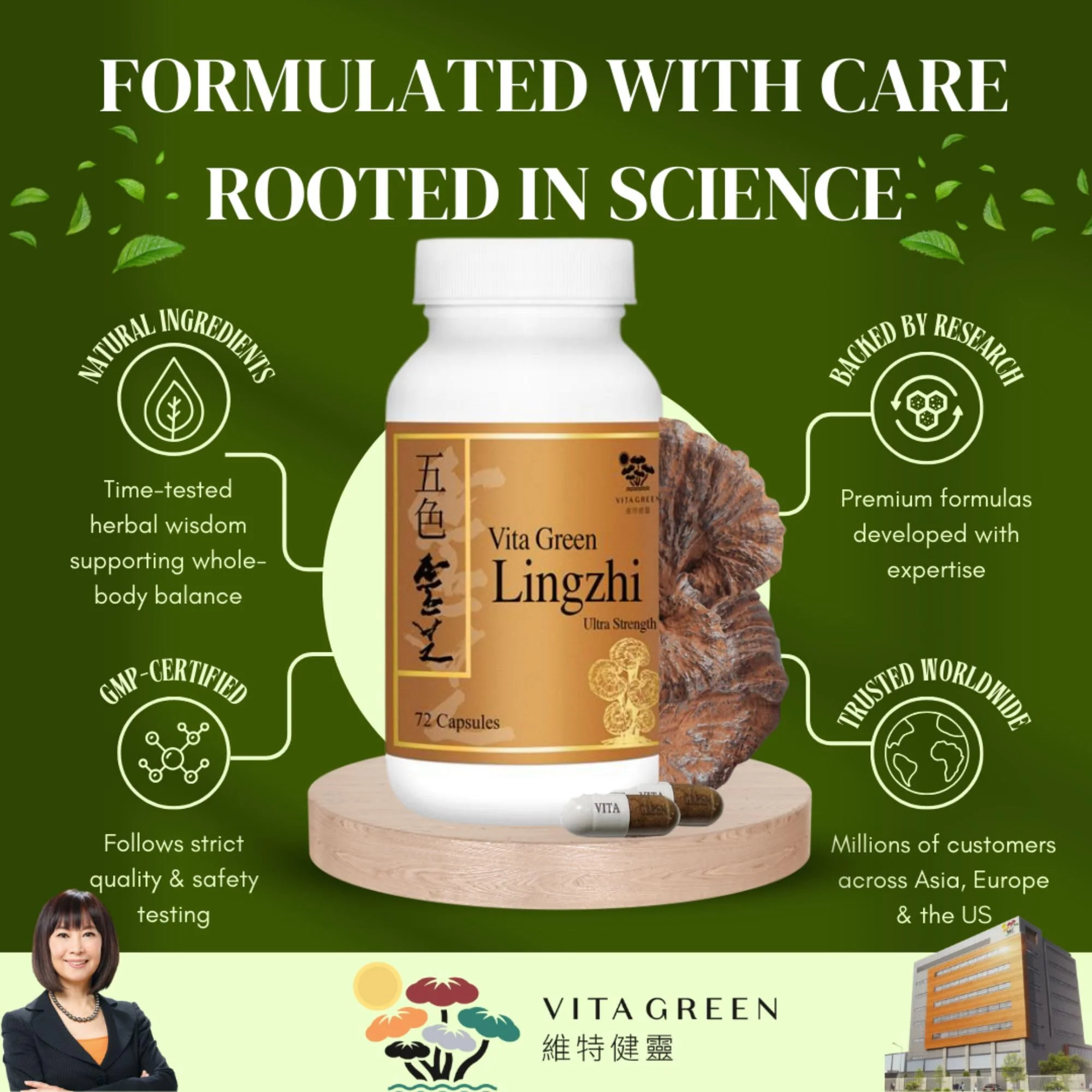 Vita Green Lingzhi Mushroom Capsules – Pure Reishi with Natural Antioxidants for Wellness, Energy & Immune Support – 72 Capsules - Image 13
