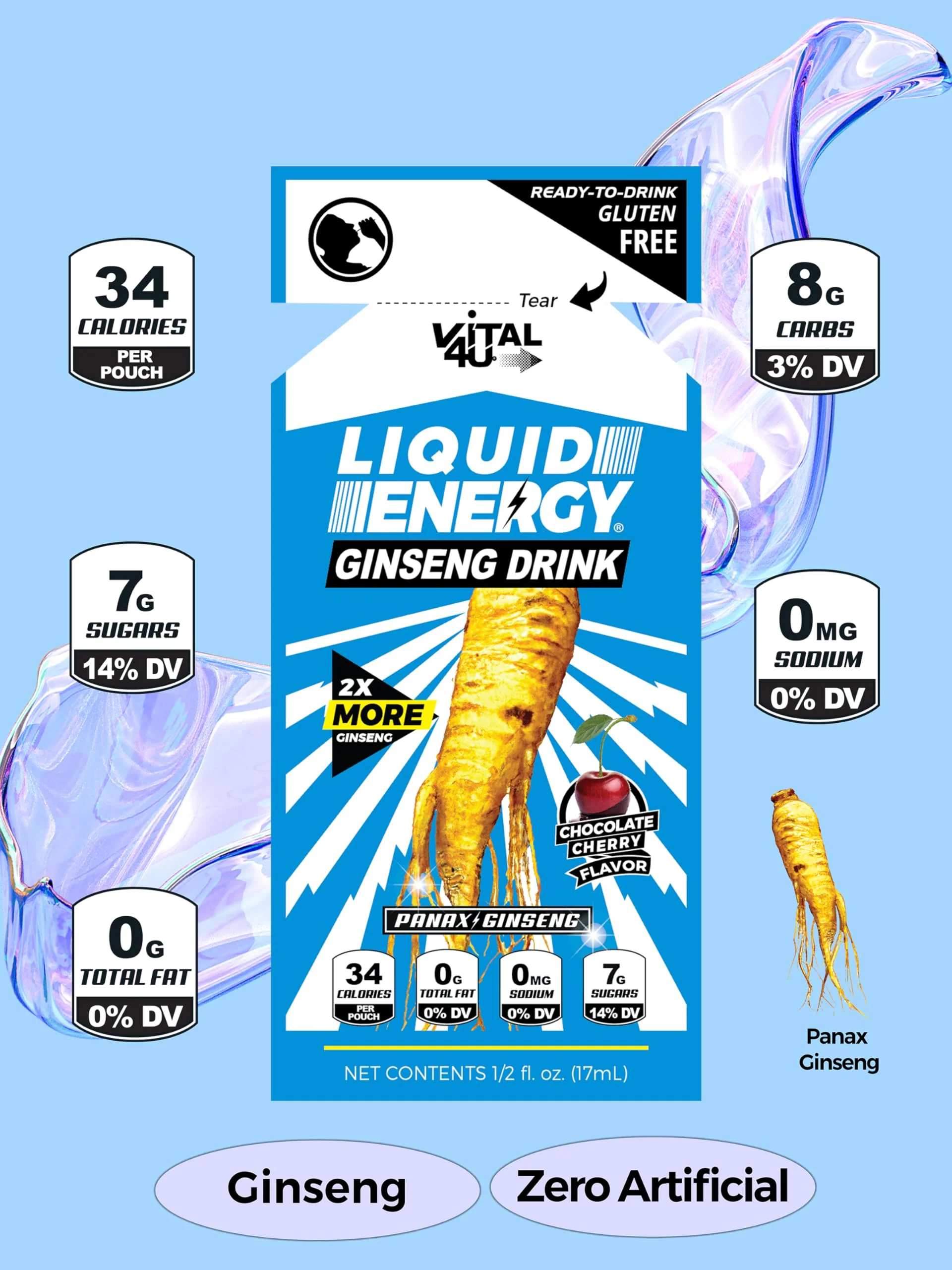 VITAL 4U® Liquid Energy Shot - Ginseng, Naturally Sweetened, Chocolate Cherry Flavor, 24 ct - Image 18