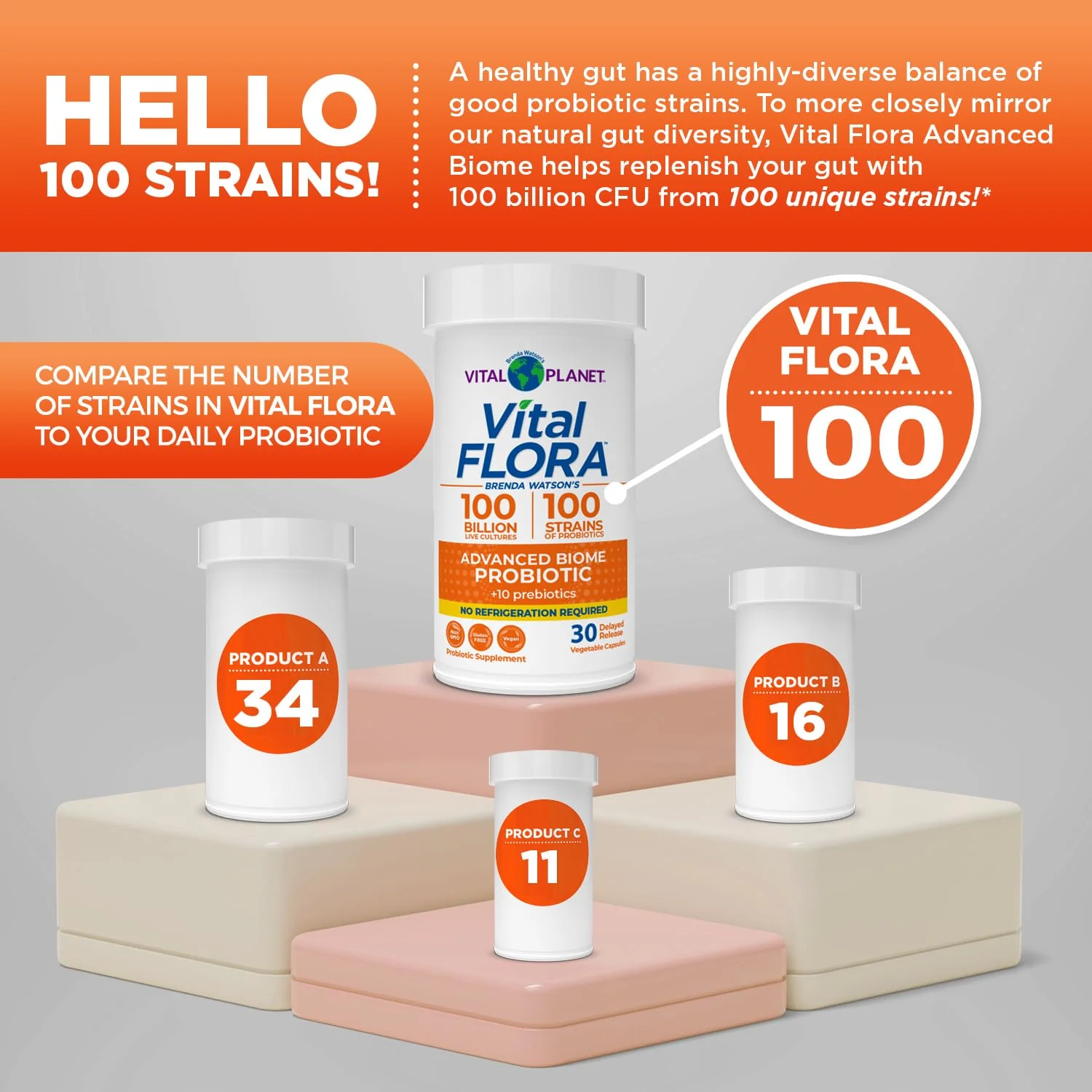 Vital Flora Advanced Probiotic 100 Billion CFU - 100 Strains, 10 Organic Prebiotics | Vital Planet - Image 10