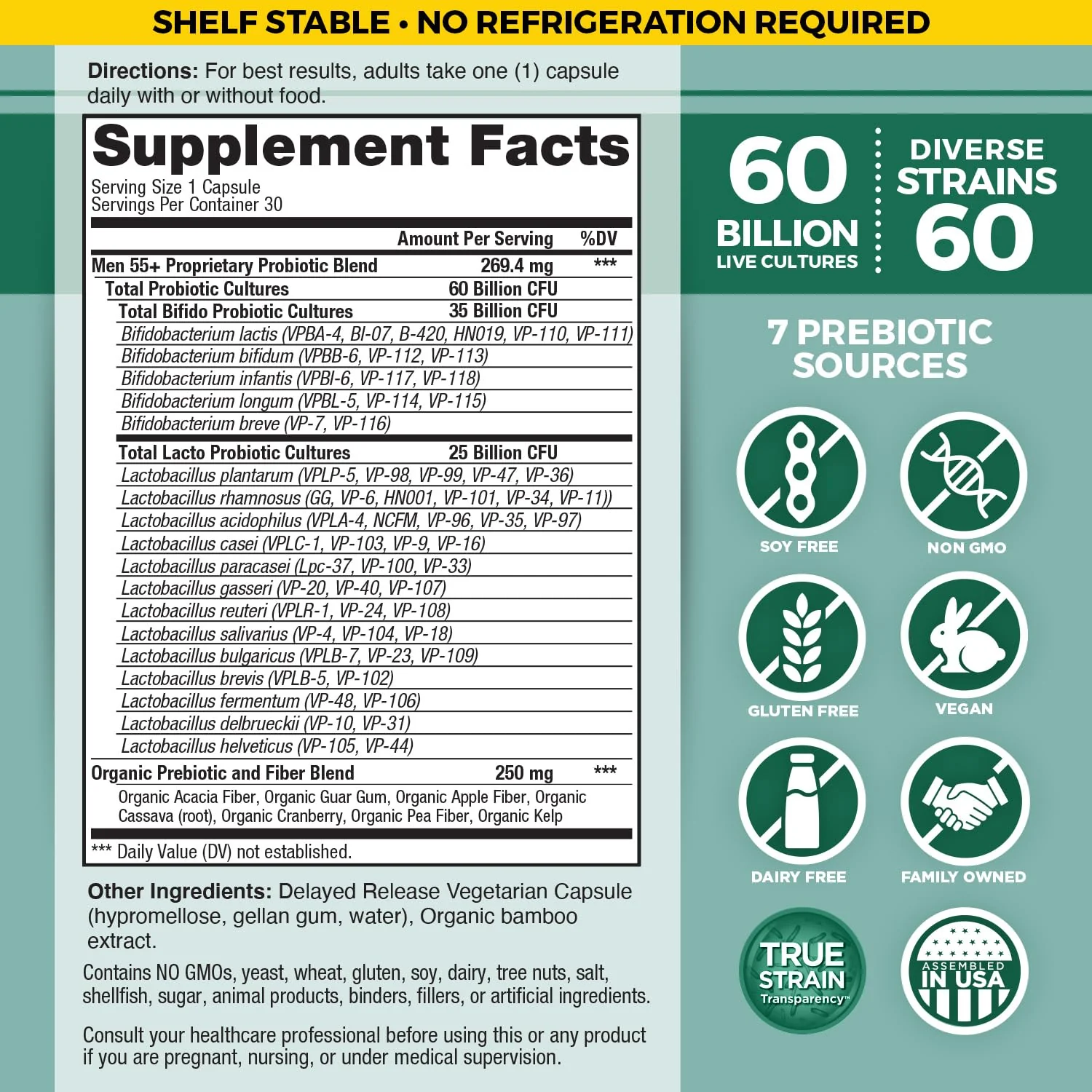 Vital Flora Men 55+ Daily Probiotic - 60B CFU, 60 Strains | Vital Planet - Image 2