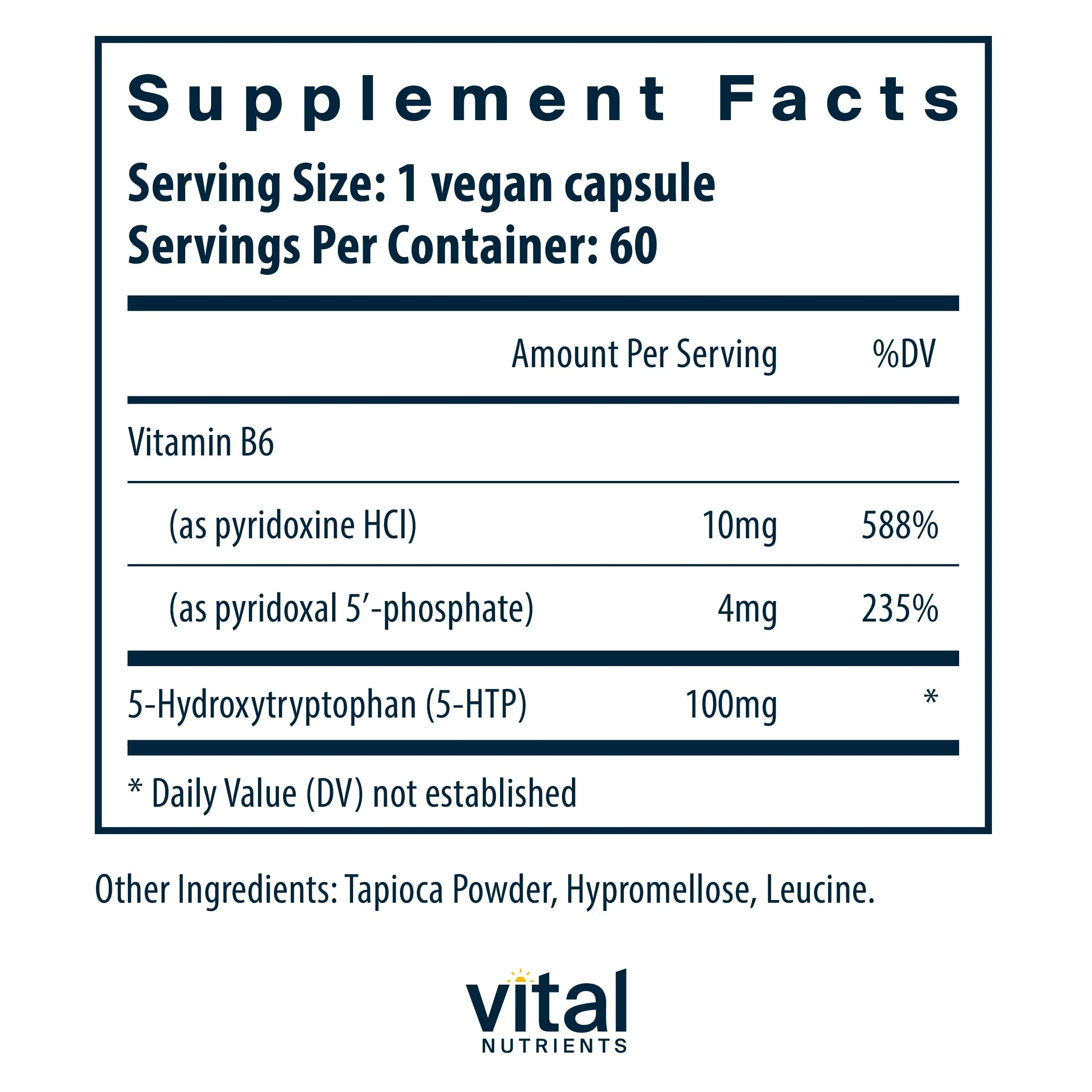 Vital Nutrients 5-HTP 100mg | Vegan Serotonin Support | Sleep & Stress | Gluten-Free & Non-GMO | 60 Capsules - Image 8