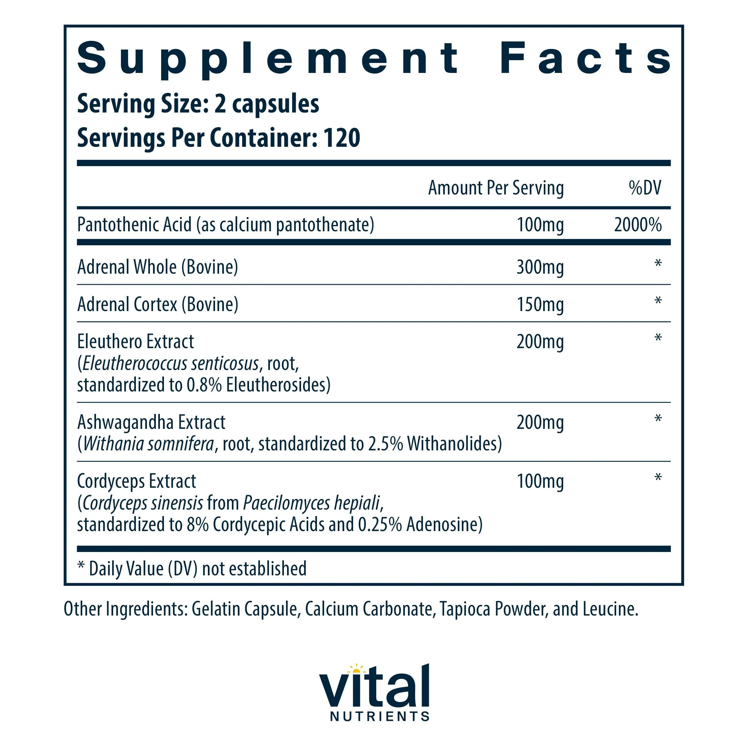 Vital Nutrients Adrenal Support - Stress Response & Energy Support, Gluten Free, 240 Capsules - Image 3
