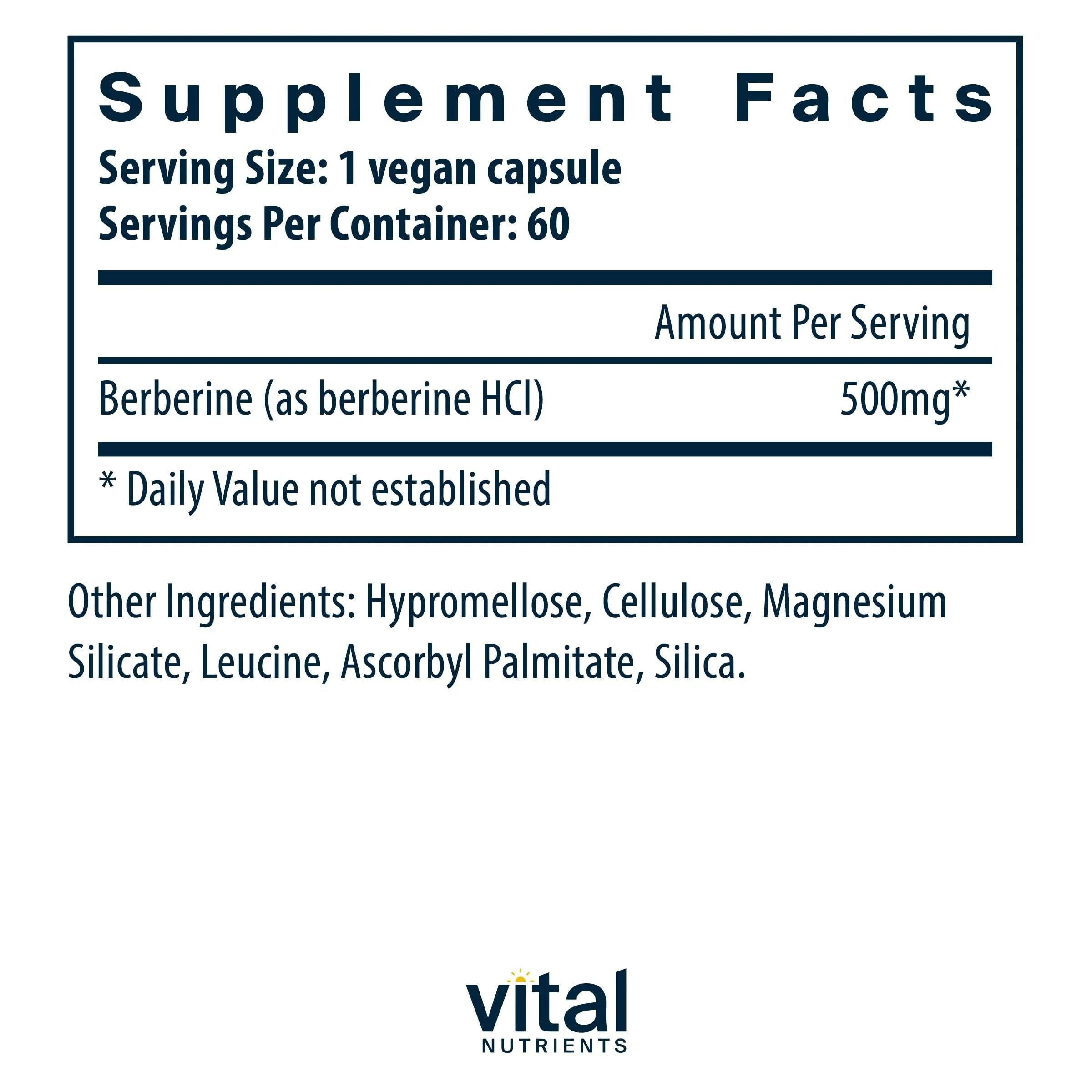 Vital Nutrients Berberine 500 mg Vegan Capsule — Supports Gut Function & Normal Triglyceride Levels | Gluten, Dairy & Soy Free | 60 Capsules - Image 3