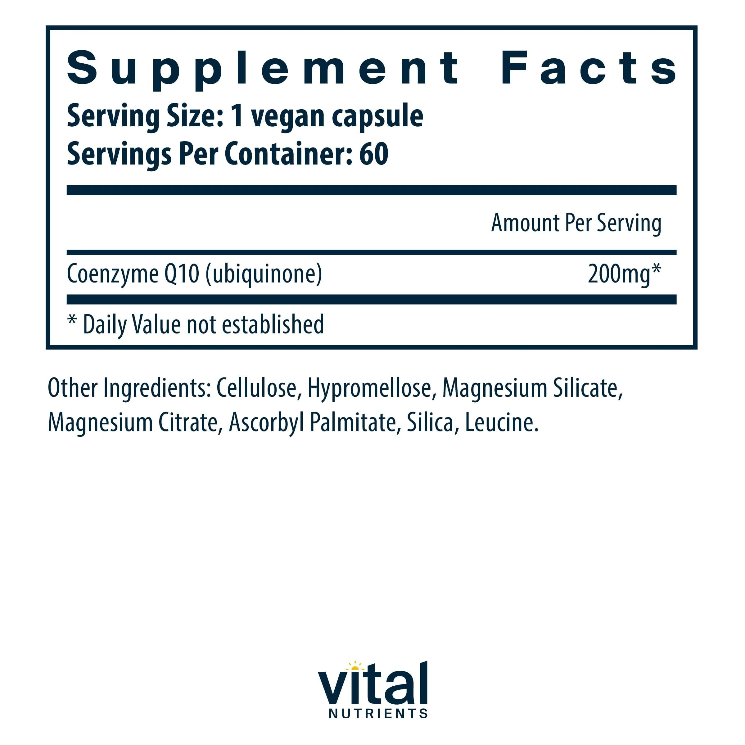 Vital Nutrients CoQ10 200mg – Vegan CoQ10 for Heart Health & Energy | Gluten, Dairy & Soy Free | 60 Capsules - Image 2