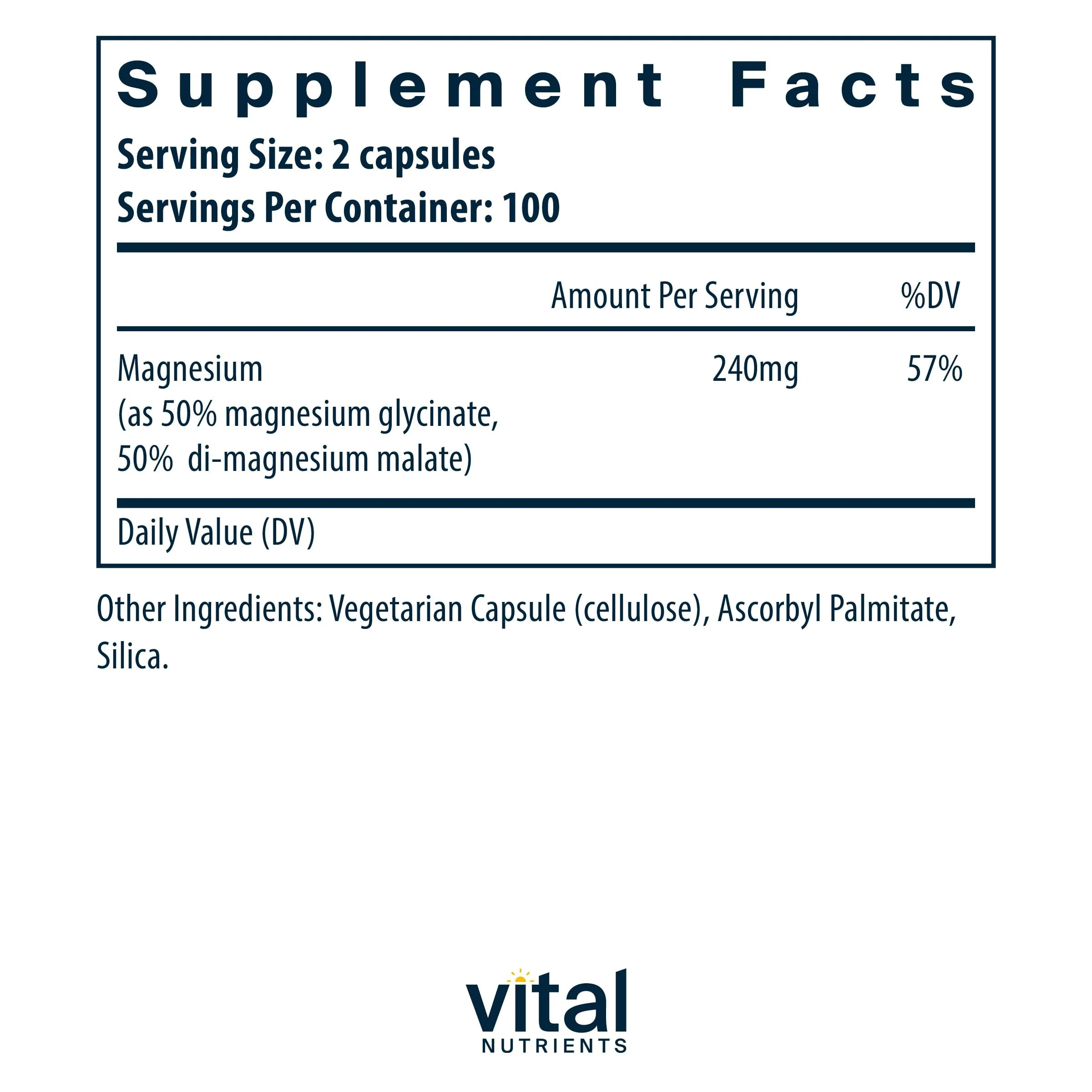 Vital Nutrients Magnesium Glycinate + Malate 120mg | Vegan Magnesium Supplement for Relaxation | 200 Capsules - Image 8