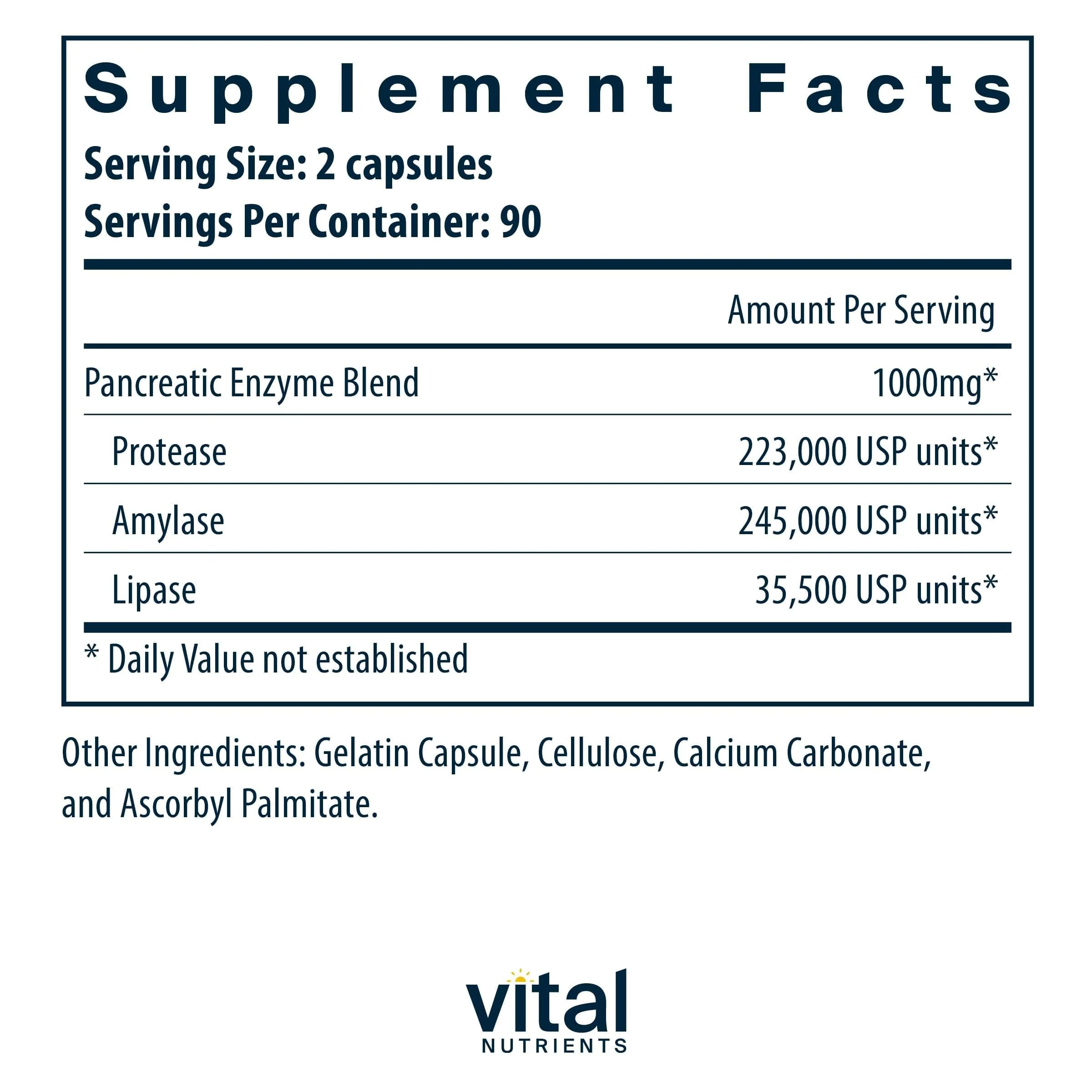 Vital Nutrients Pancreatic Enzymes 1000mg | Full-Strength Digestive Enzymes | Gluten, Dairy & Soy Free | 180 Capsules - Image 8