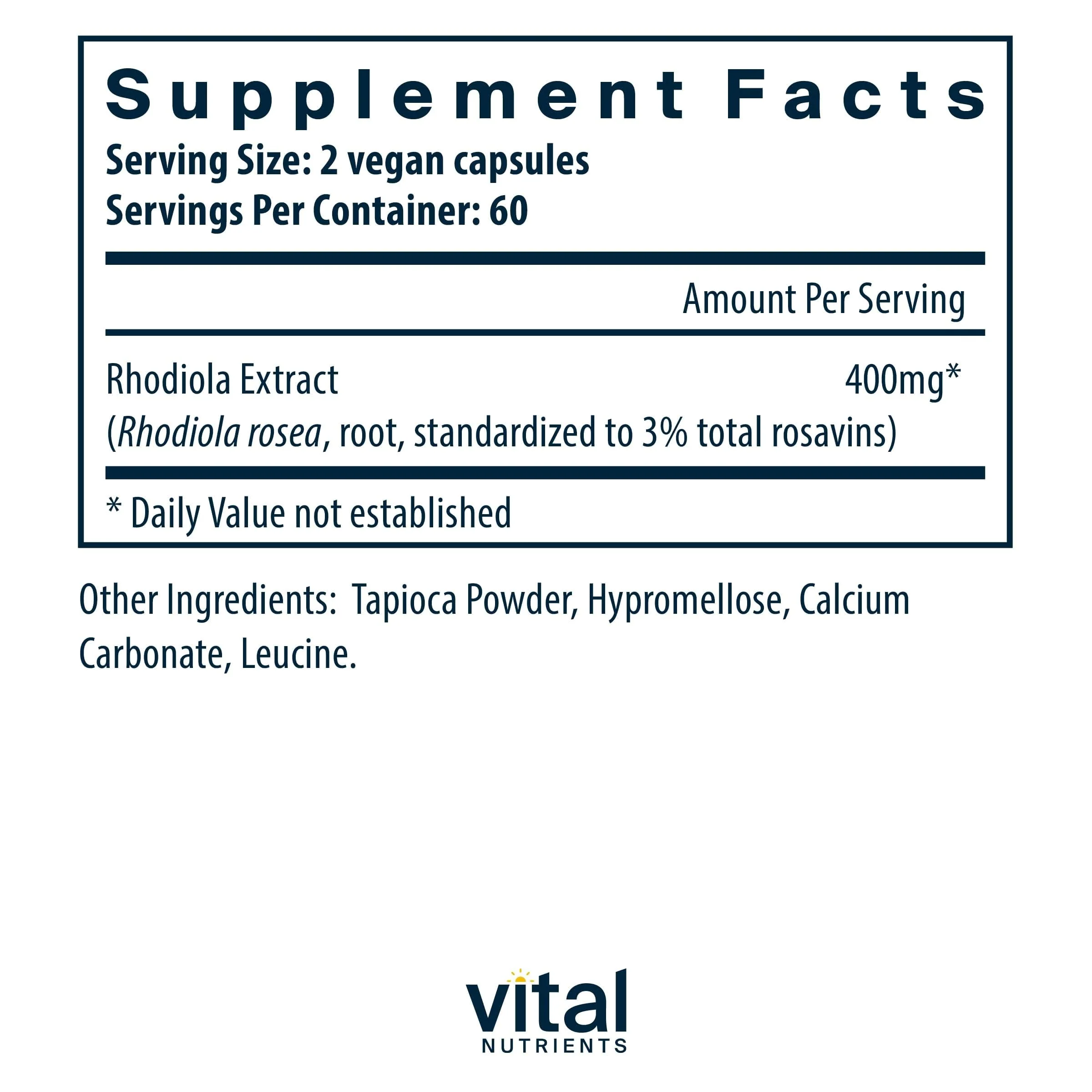 Vital Nutrients Rhodiola Rosea | Energy, Memory & Stress Support | 120 Capsules | Gluten, Dairy & Soy Free | Non-GMO - Image 3