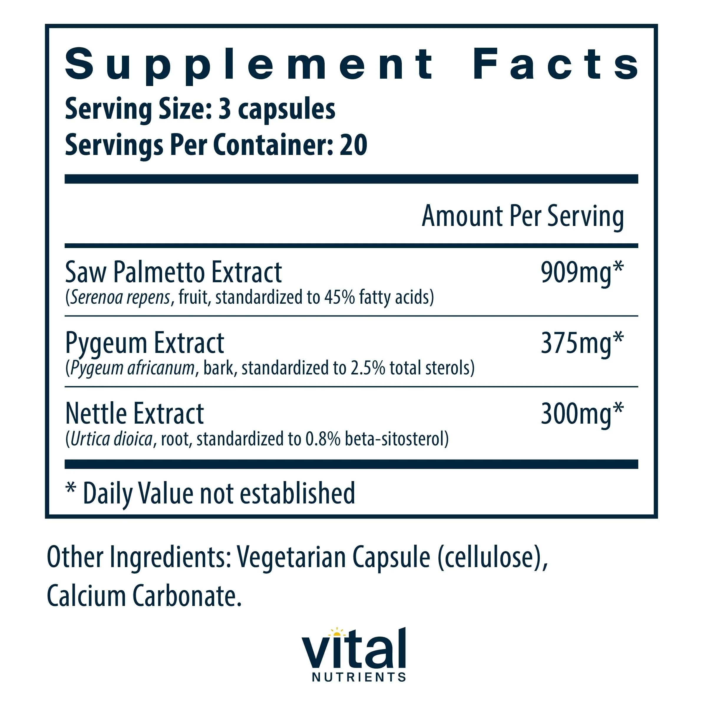 Vital Nutrients Saw Palmetto with Pygeum & Nettle Root – Vegan Prostate Support, 60 Capsules - Image 8