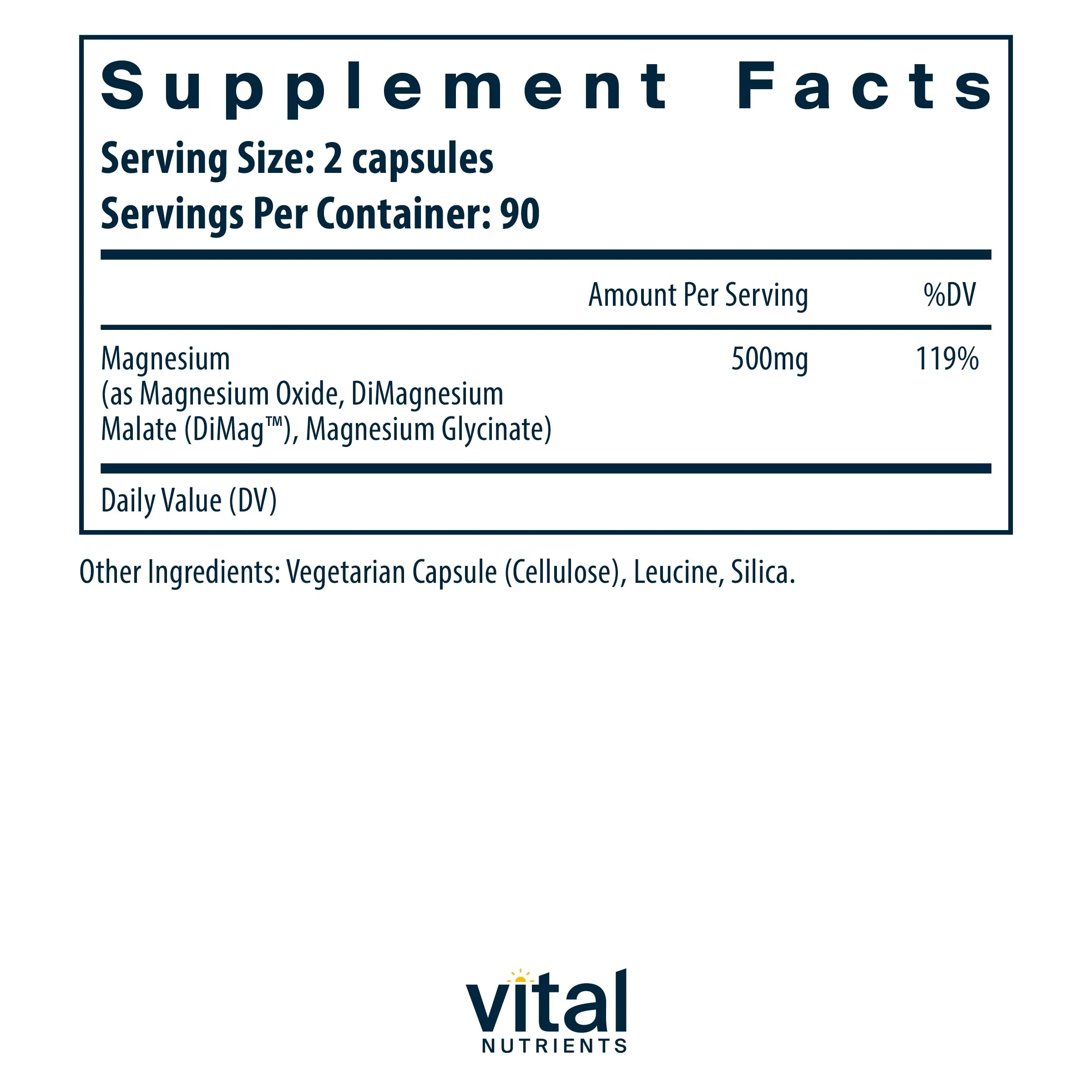 Vital Nutrients Triple Magnesium Complex - 250mg Vegan Magnesium Glycinate, Malate & Oxide | 180 Capsules - Image 9
