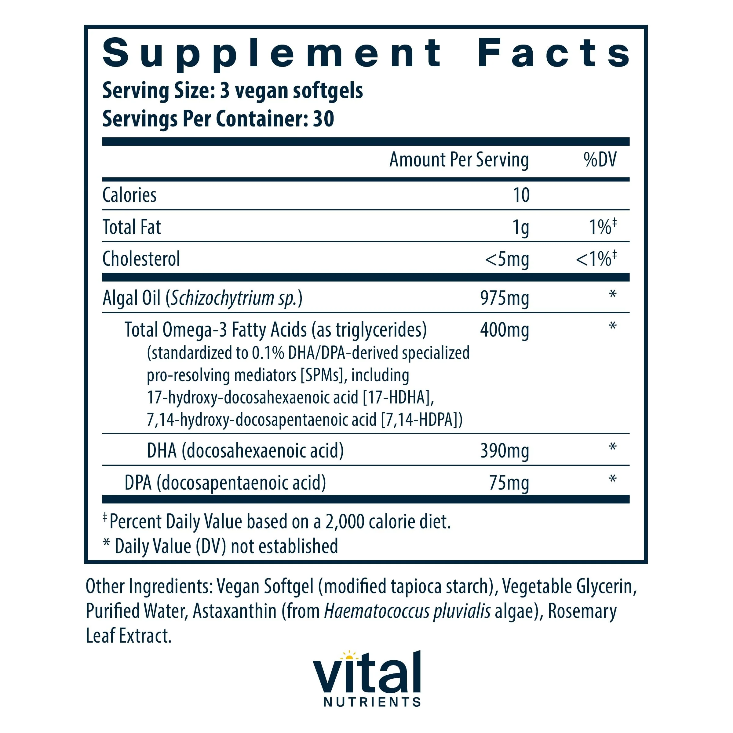 Vital Nutrients Ultra Pure® Vegan Omega SPM+ – Vegan Omega-3 with SPM, 90 Mini Softgels - Image 3