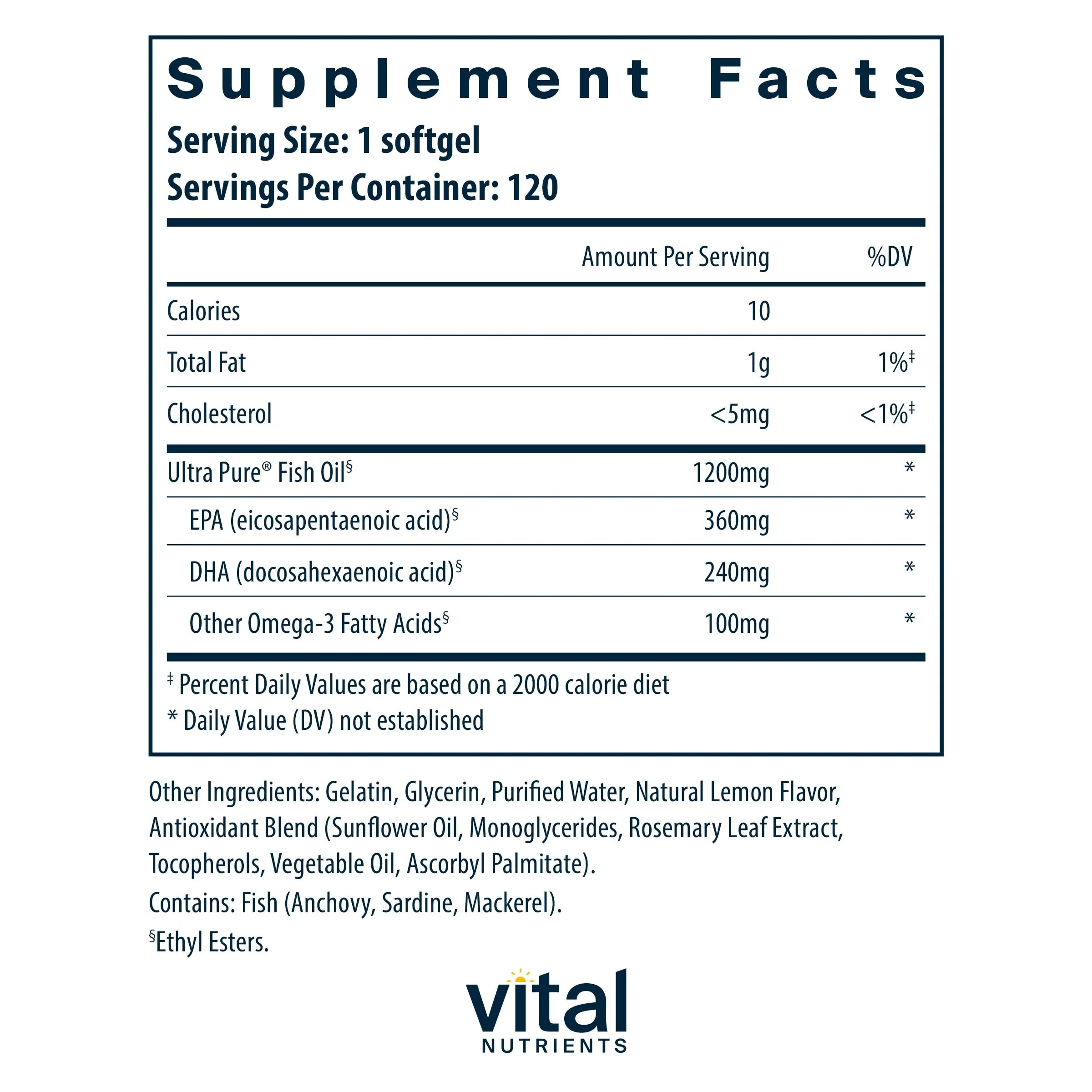 Vital Nutrients Ultra Pure Fish Oil 700 | High EPA & DHA, Lemon Flavor | 120 Softgels - Image 3