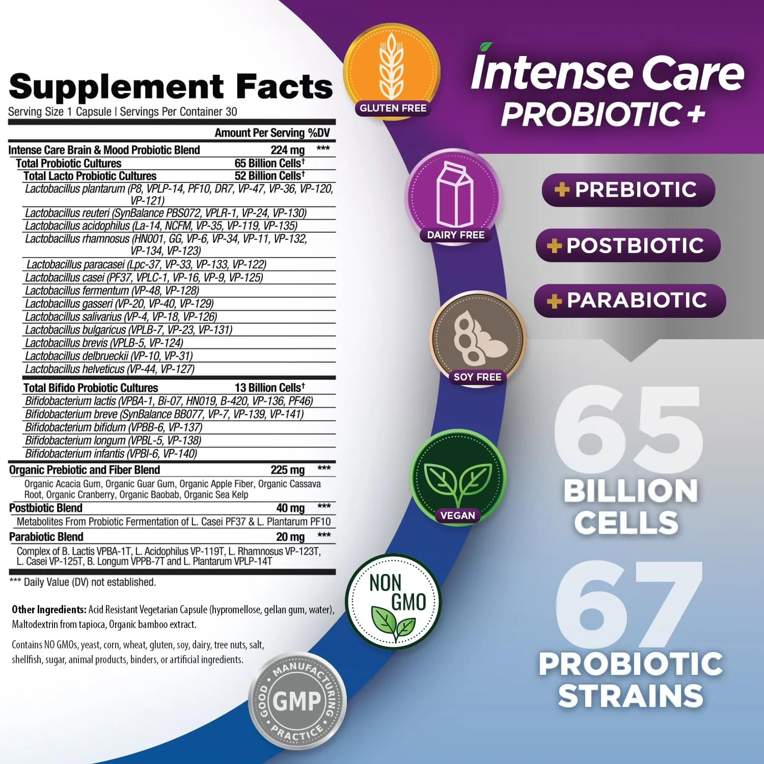 Vital Planet Intense Care Brain & Mood Probiotics – 65B CFU, 67 Strains, 30 Ct - Image 2